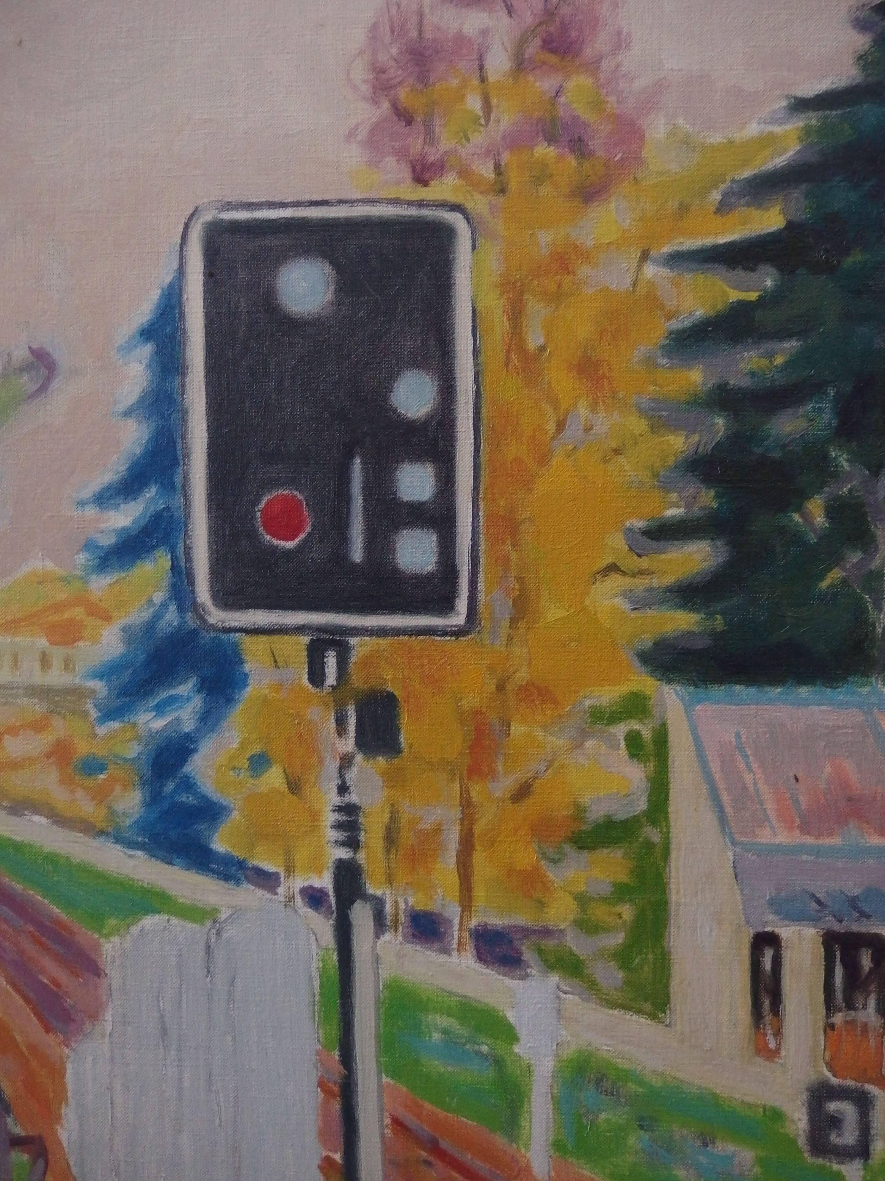 Railway : The Signal - Original oil on canvas - Signed For Sale 1