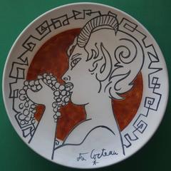 Faun Eating Grappes - Tall original ceramic dish - Signed, Ltd 15 copies