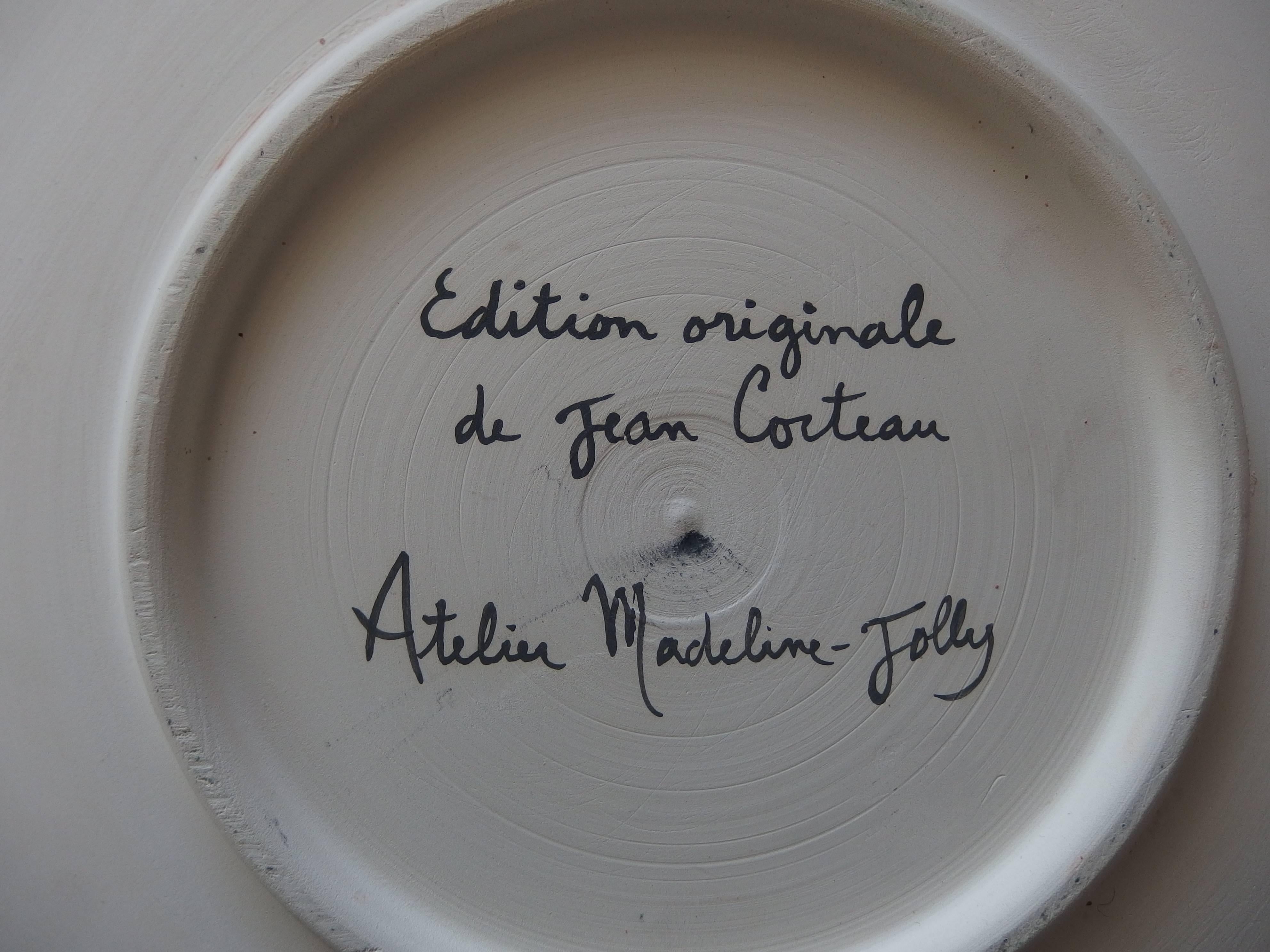 Faun Eating Grappes - Tall original ceramic dish - Signed, Ltd 15 copies - Black Figurative Sculpture by Jean Cocteau