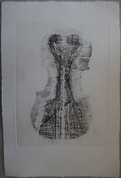 Violin and scrolls - Original etching - 75 copies
