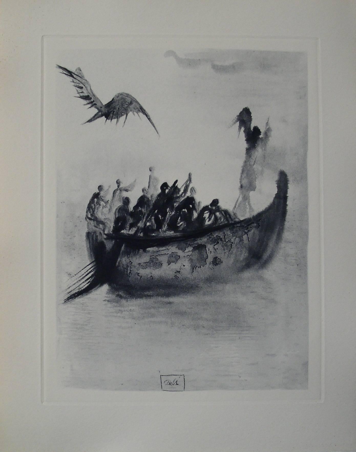 Salvador Dalí Figurative Print - La barque du nocher - Etching - 150 copies