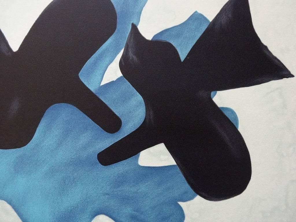 Deux oiseaux - Lithographie originale signée - 99 exemplaires - Gris Animal Print par Georges Braque