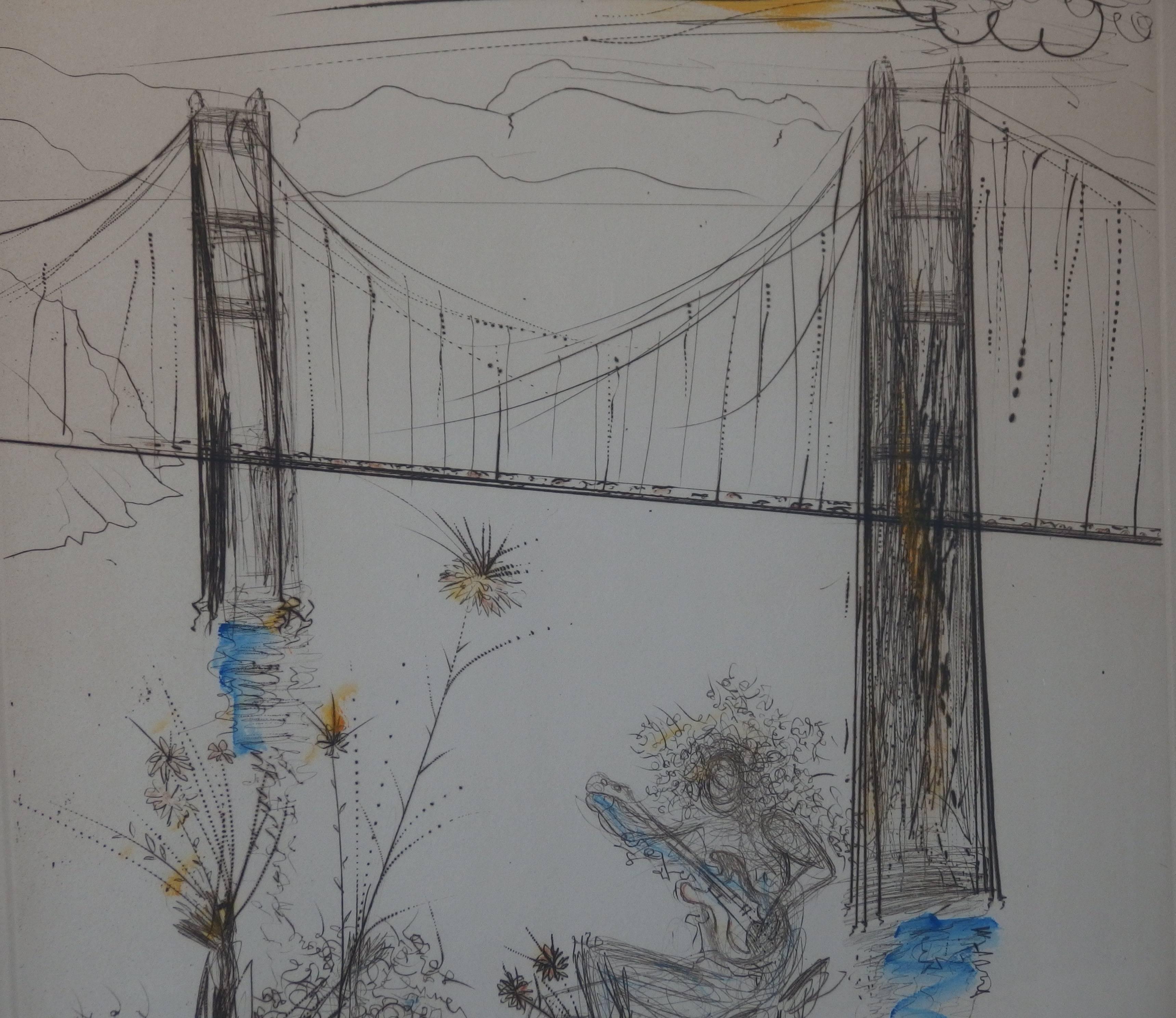 Salvador DALI
San Francisco : Golden Gate Bridge (c. 1970)

Original etching
Enterely handpainted (watercolor) by Dali
Handsigned and justified 