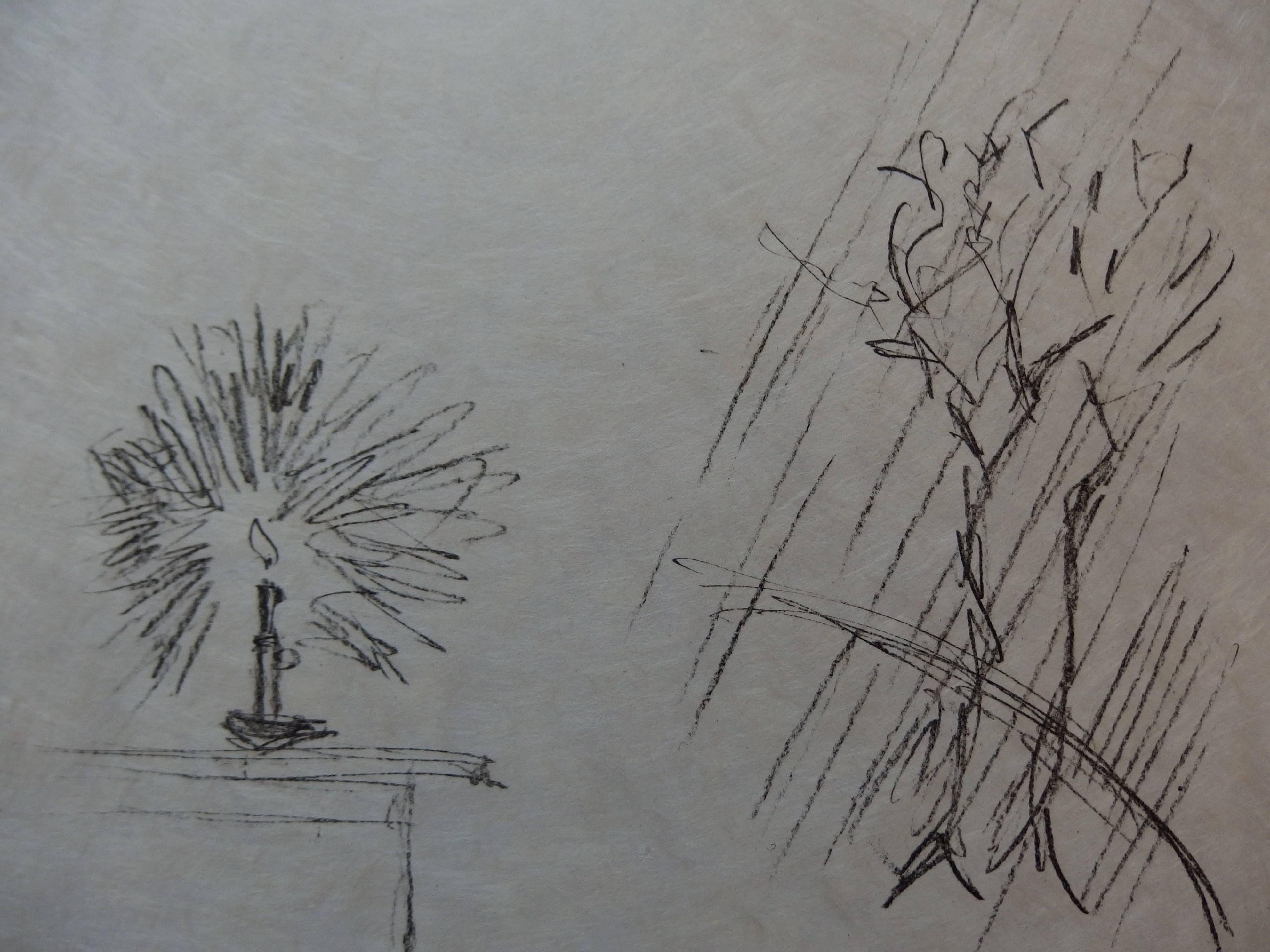 The Candle - Original Lithograph - Handsigned & Limited 23copies / 1961 - Gray Interior Print by Alberto Giacometti