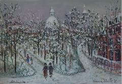 Montmartre Under the Snow - Original gouache Painting - CERTIFICATE (c. 1935)