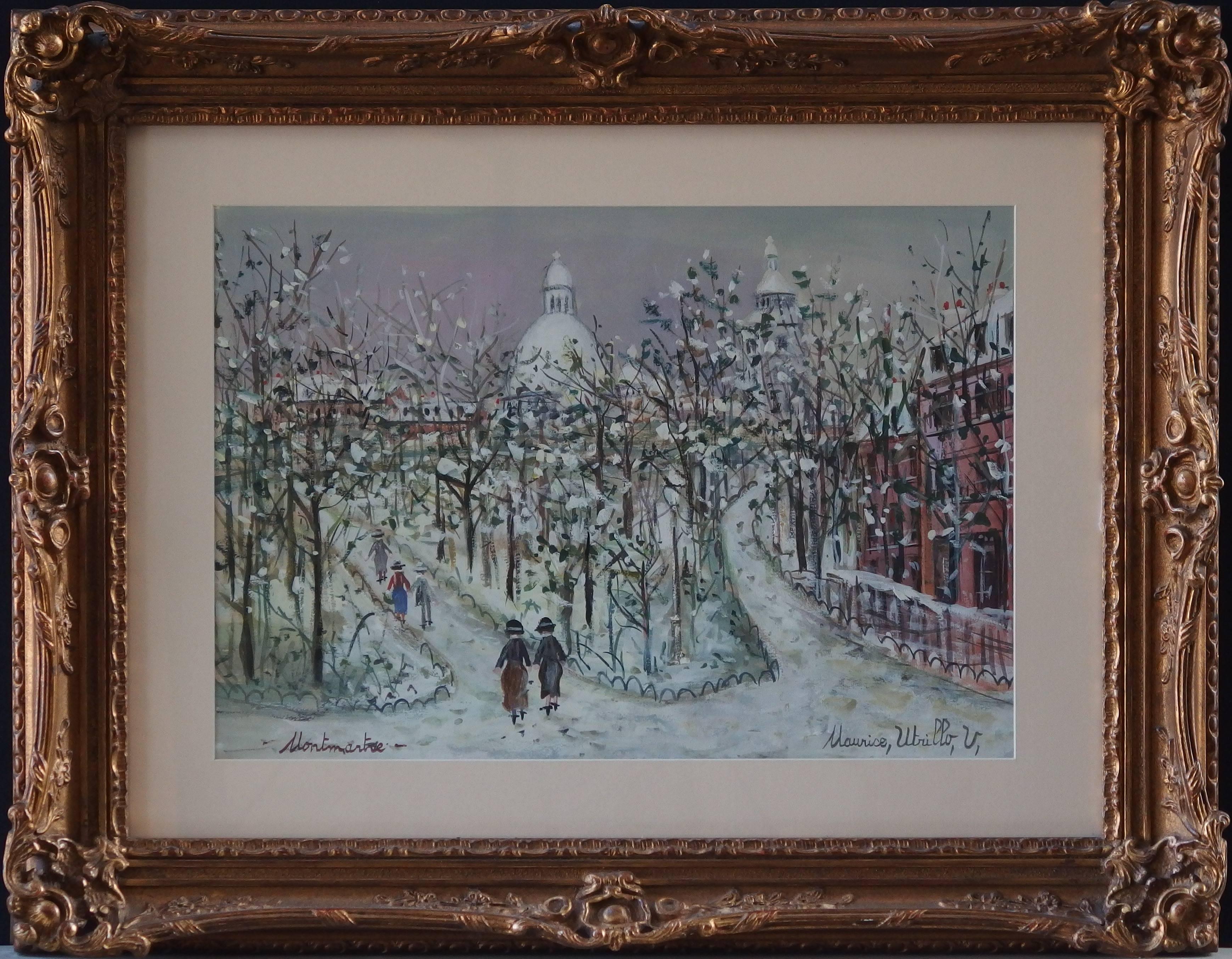 Maurice Utrillo Landscape Painting - Montmartre Under the Snow - Original gouache Painting - CERTIFICATE (c. 1935)