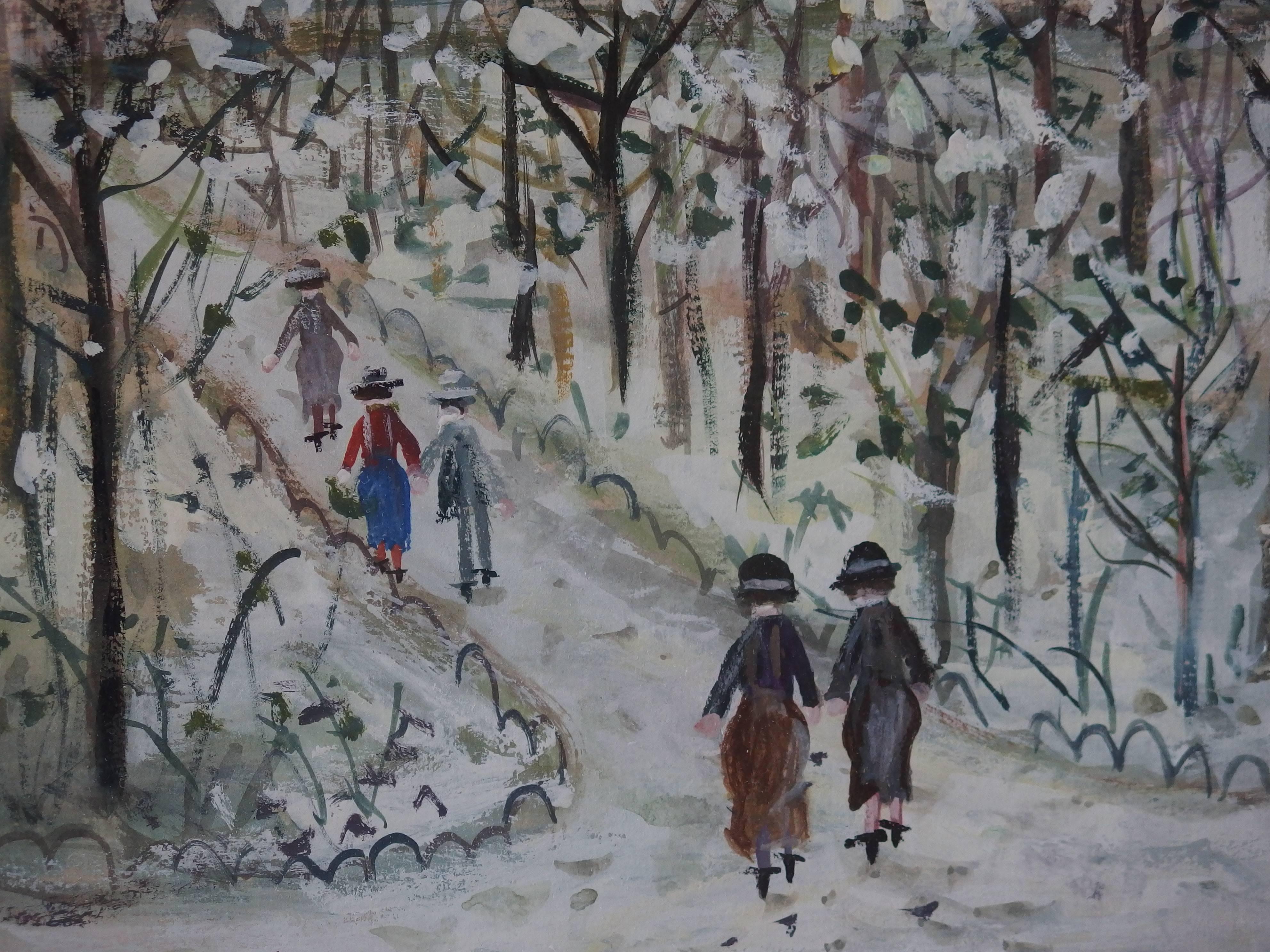 Montmartre Under the Snow - Original gouache Painting - CERTIFICATE (c. 1935) 2