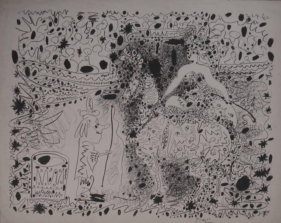 Pablo Picasso Figurative Print - Horsewoman and clown - Original lithograph - Signed - 1960