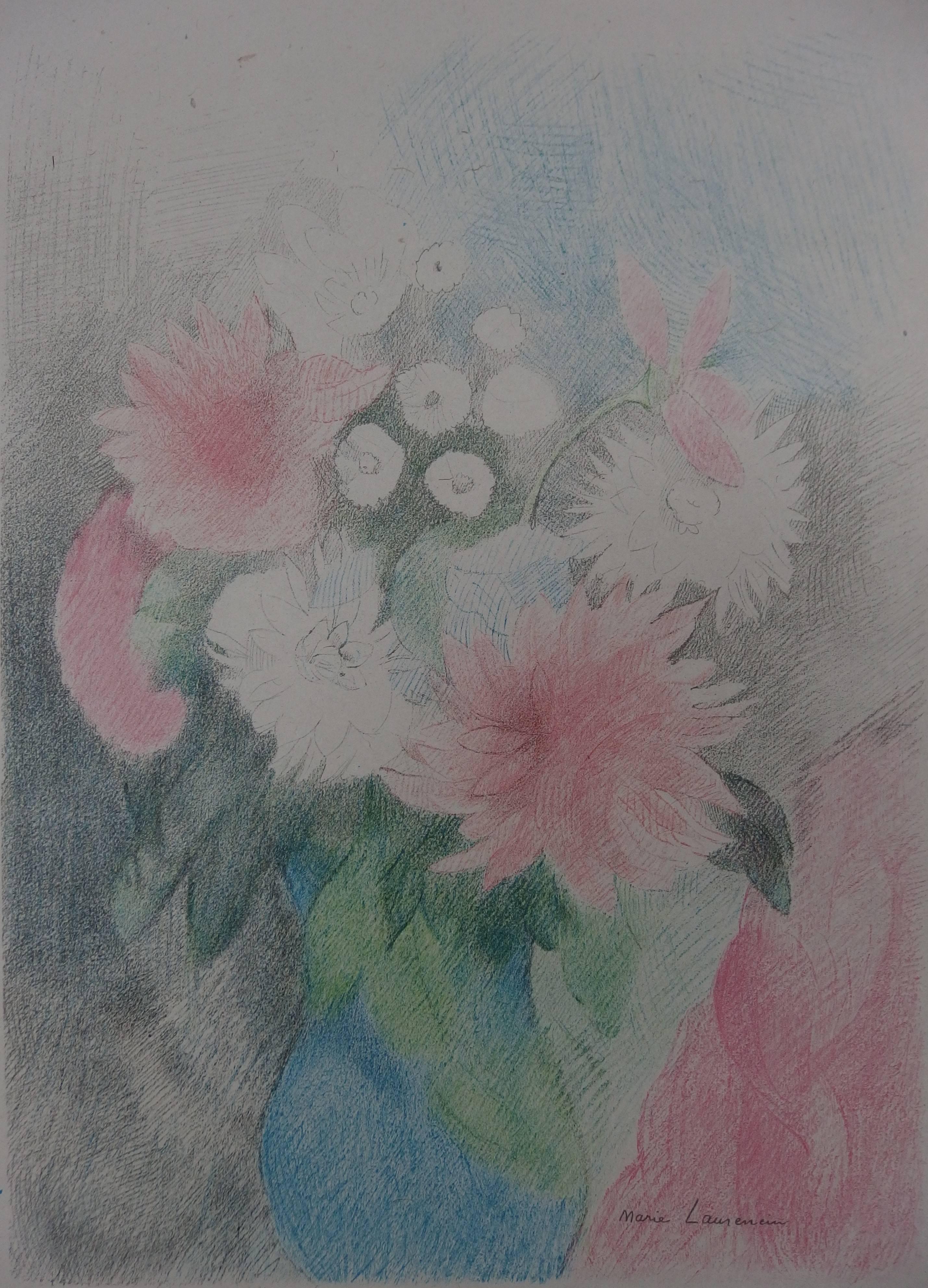 Spring Colorful Flowers - Signed Stone Lithograph - 1928 - Post-Impressionist Print by Marie Laurencin