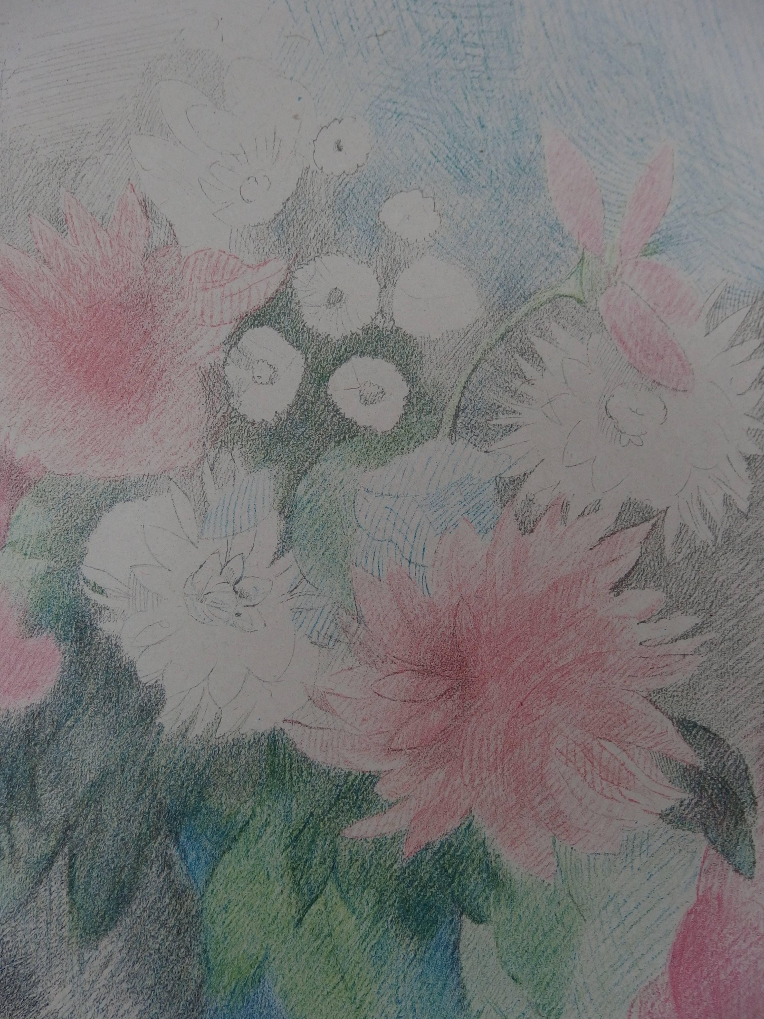 Spring Colorful Flowers - Signed Stone Lithograph - 1928 - Gray Still-Life Print by Marie Laurencin