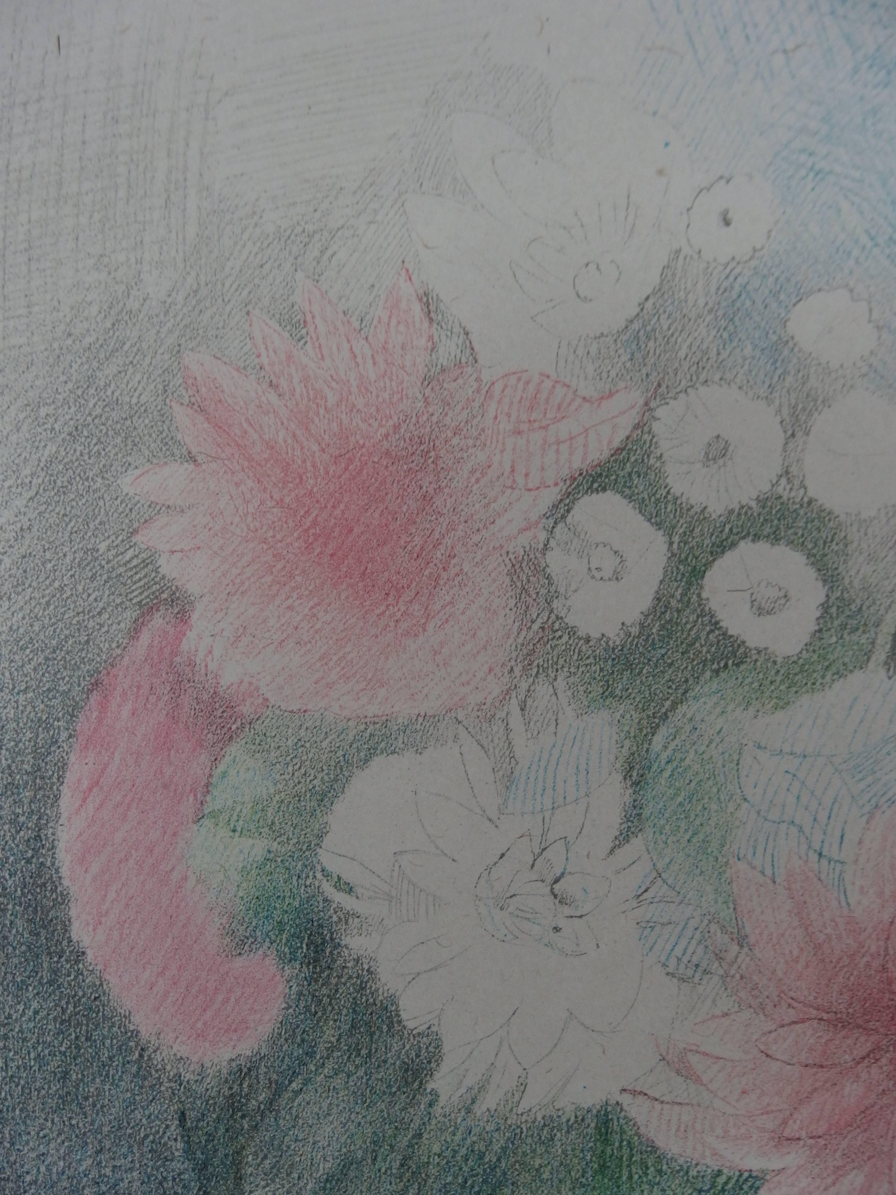 Spring Colorful Flowers - Signed Stone Lithograph - 1928 1