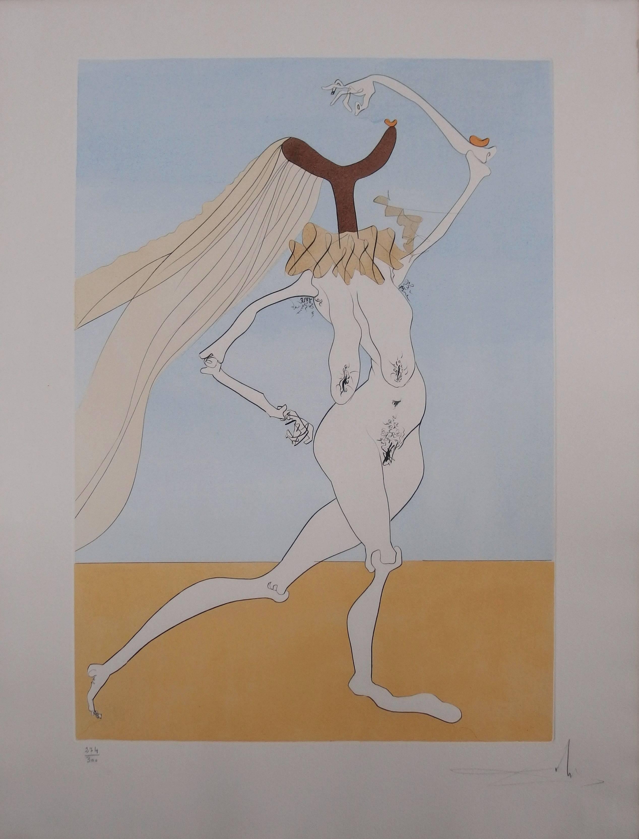 Salvador Dalí Nude Print - Nu aux violettes ("Nude with veils"),  Original etching, Handsigned 