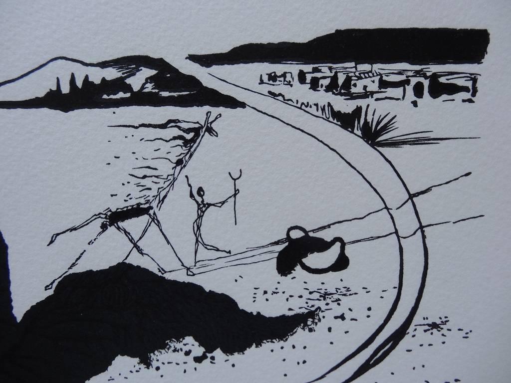 Yin Yang & Giraffe Afire - 1978 - Gray Landscape Print by Salvador Dalí