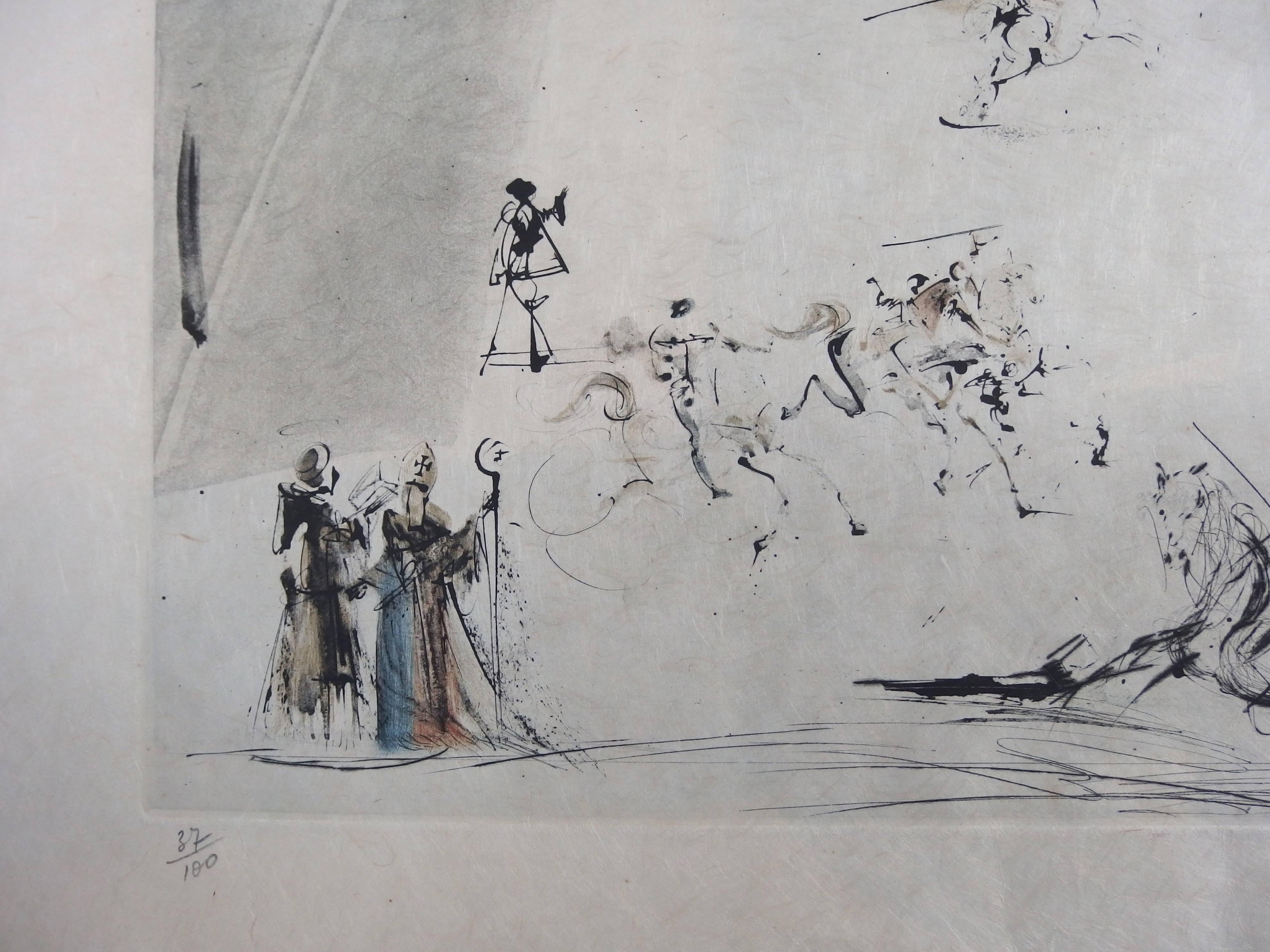 Tienta, original etching and pochoir, handsigned - Surrealist Print by Salvador Dalí