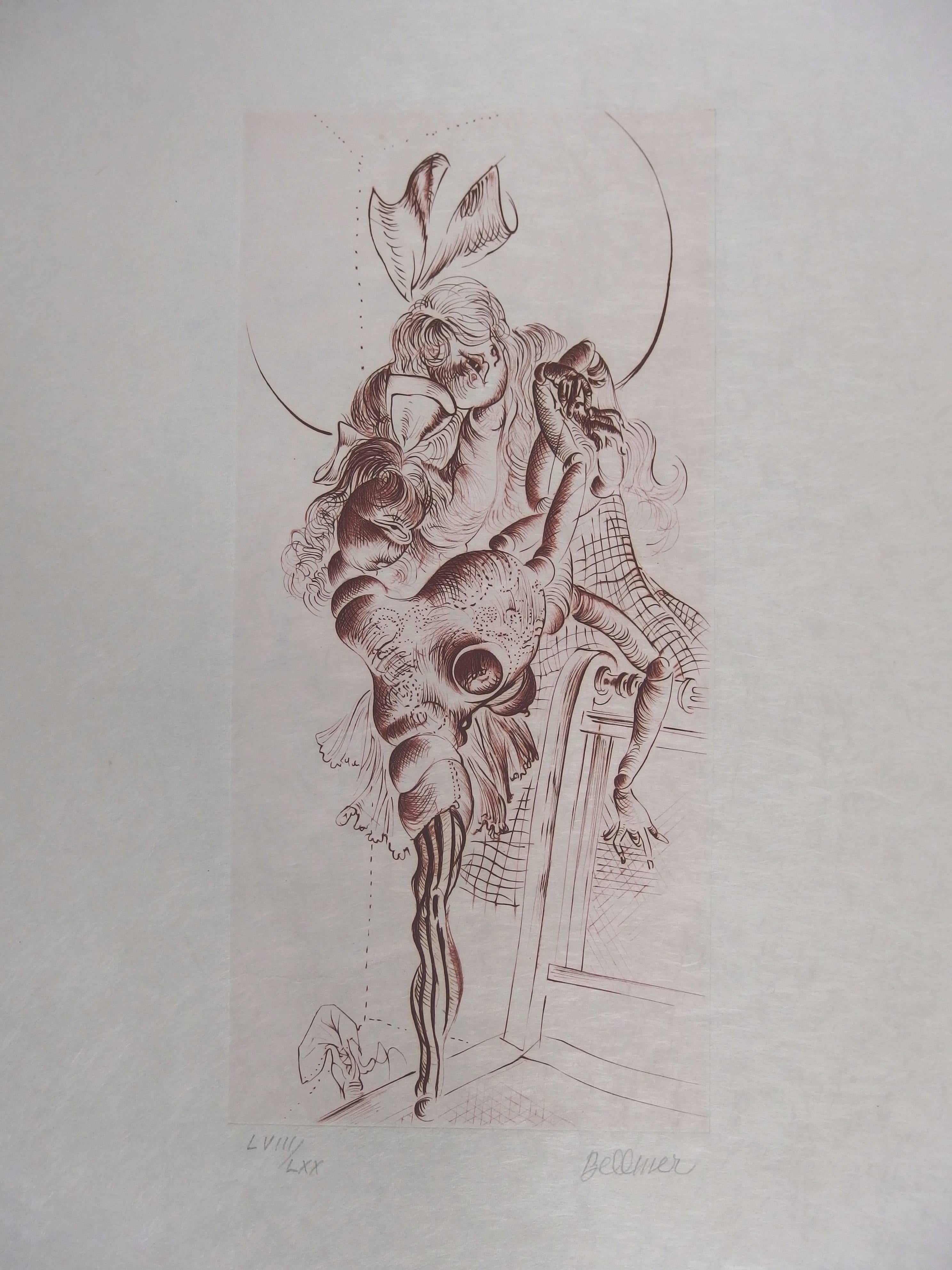 Nudefarbener Akt, Original-Radierung, handsigniert – Print von Hans Bellmer