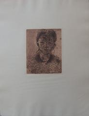 Young girl, Original etching, Signed (1873)