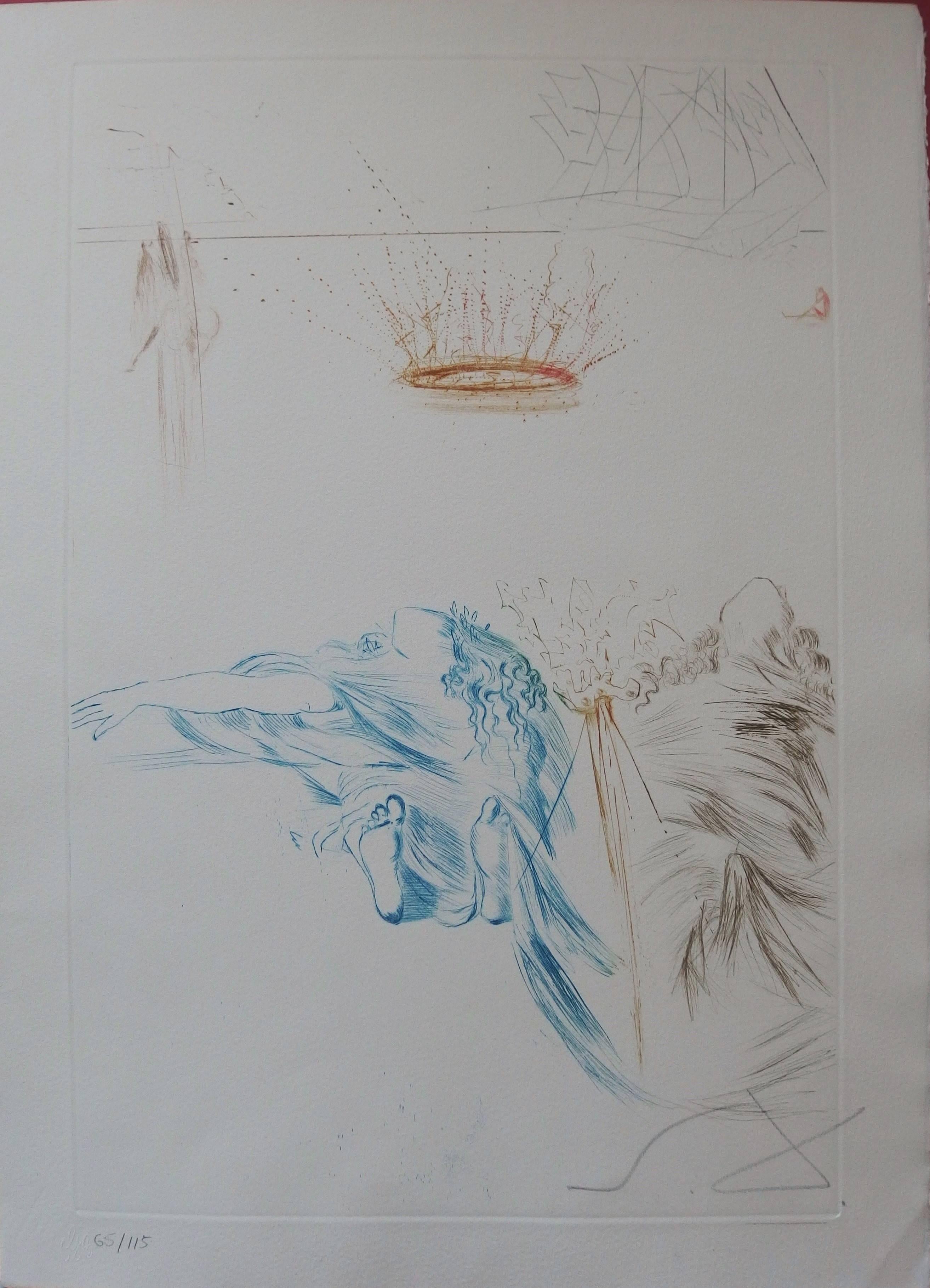 Salvador Dalí Figurative Print - Le testament de Tristan ("Tristan's last fight"), Original etching, Handsigne