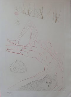 Tristan blessé ("Tristán herido"), Grabado original, Firmado a mano