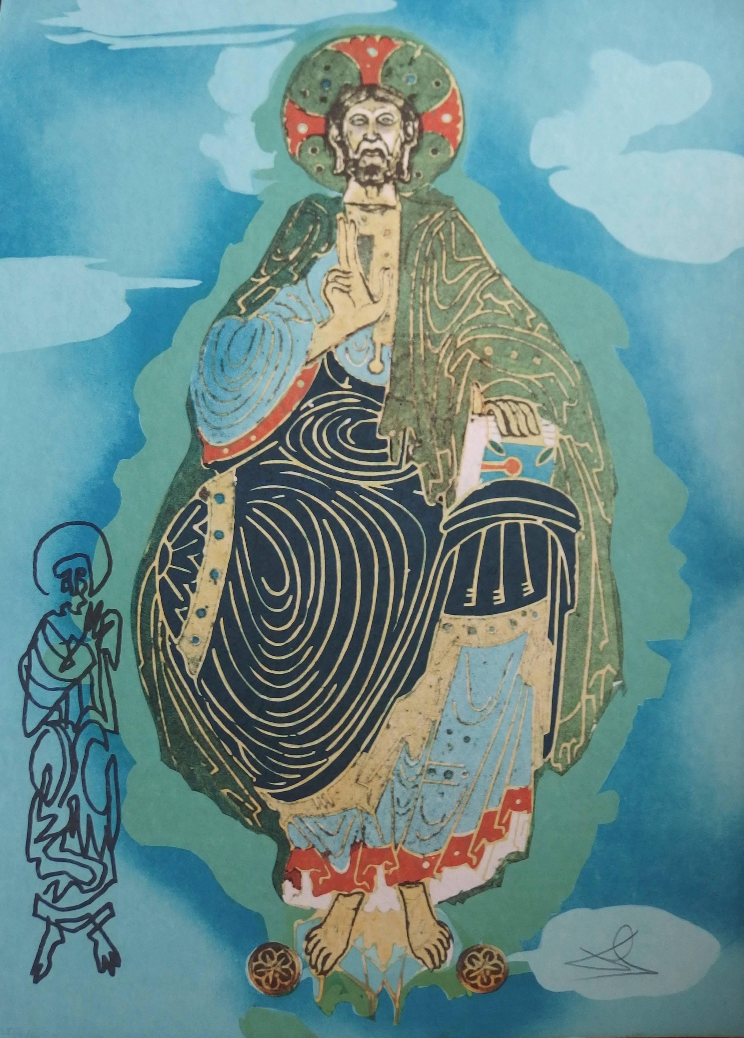 Salvador Dalí Figurative Print - Patocrator - Christ in his majesty, Original litograph, Handsigned