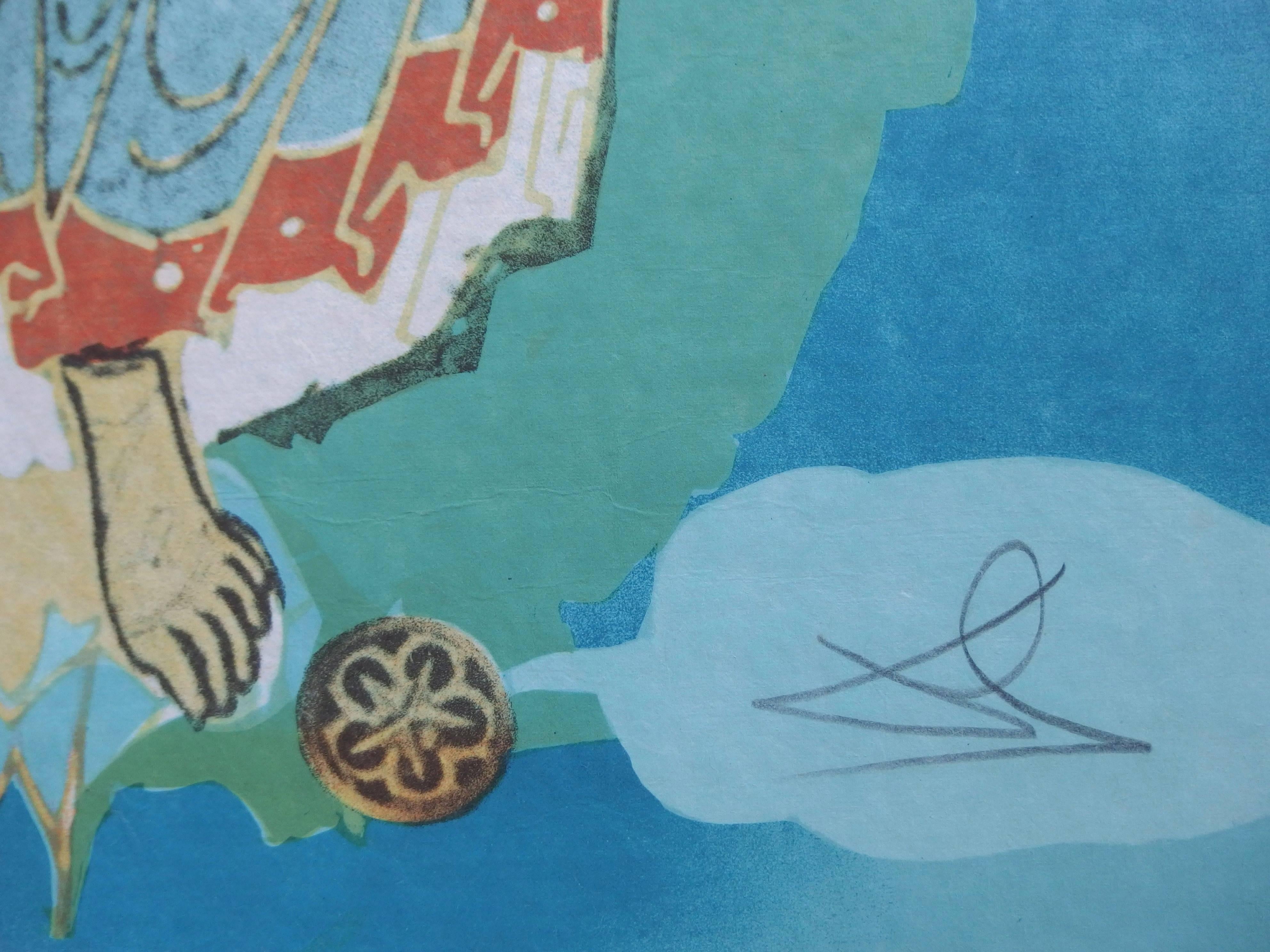 Patocrator - Christ in his majesty, Original litograph, Handsigned - Blue Figurative Print by Salvador Dalí