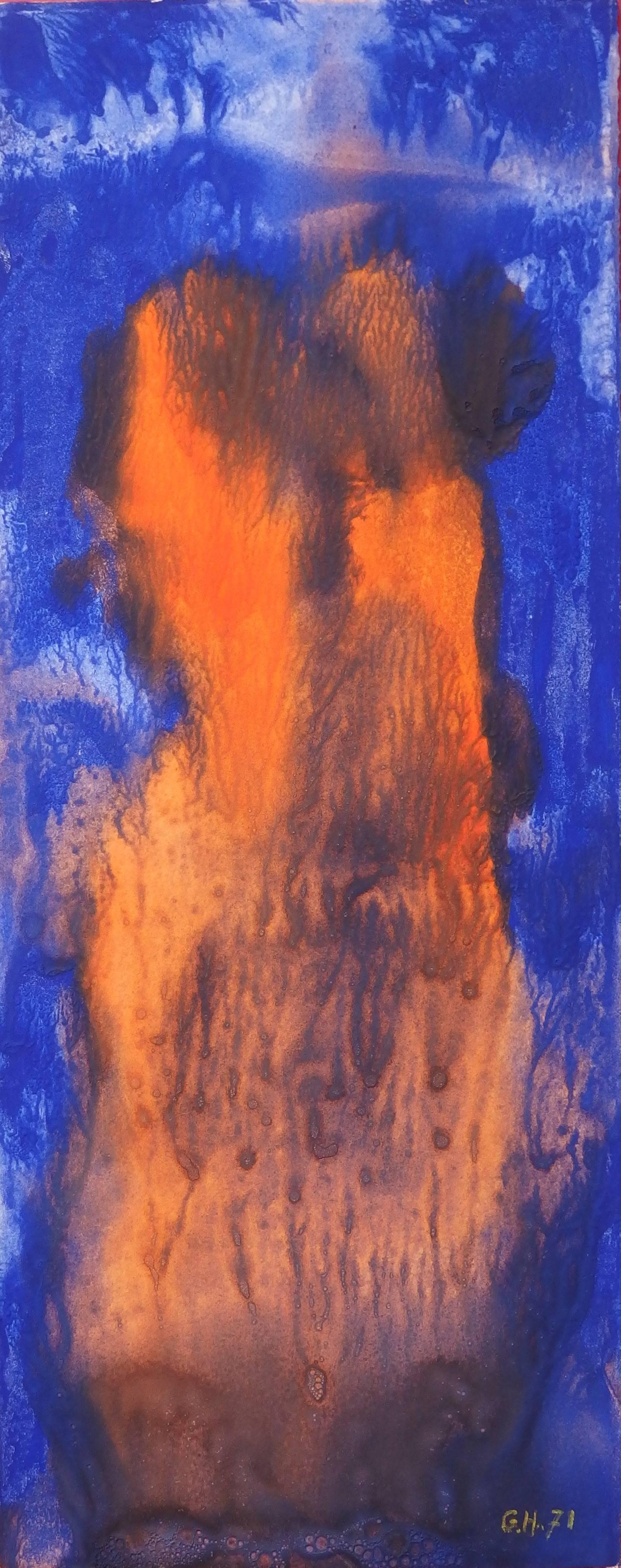 Georges Hugnet Abstract Drawing - Ultramarine Blue Creature - Original handsigned gouache