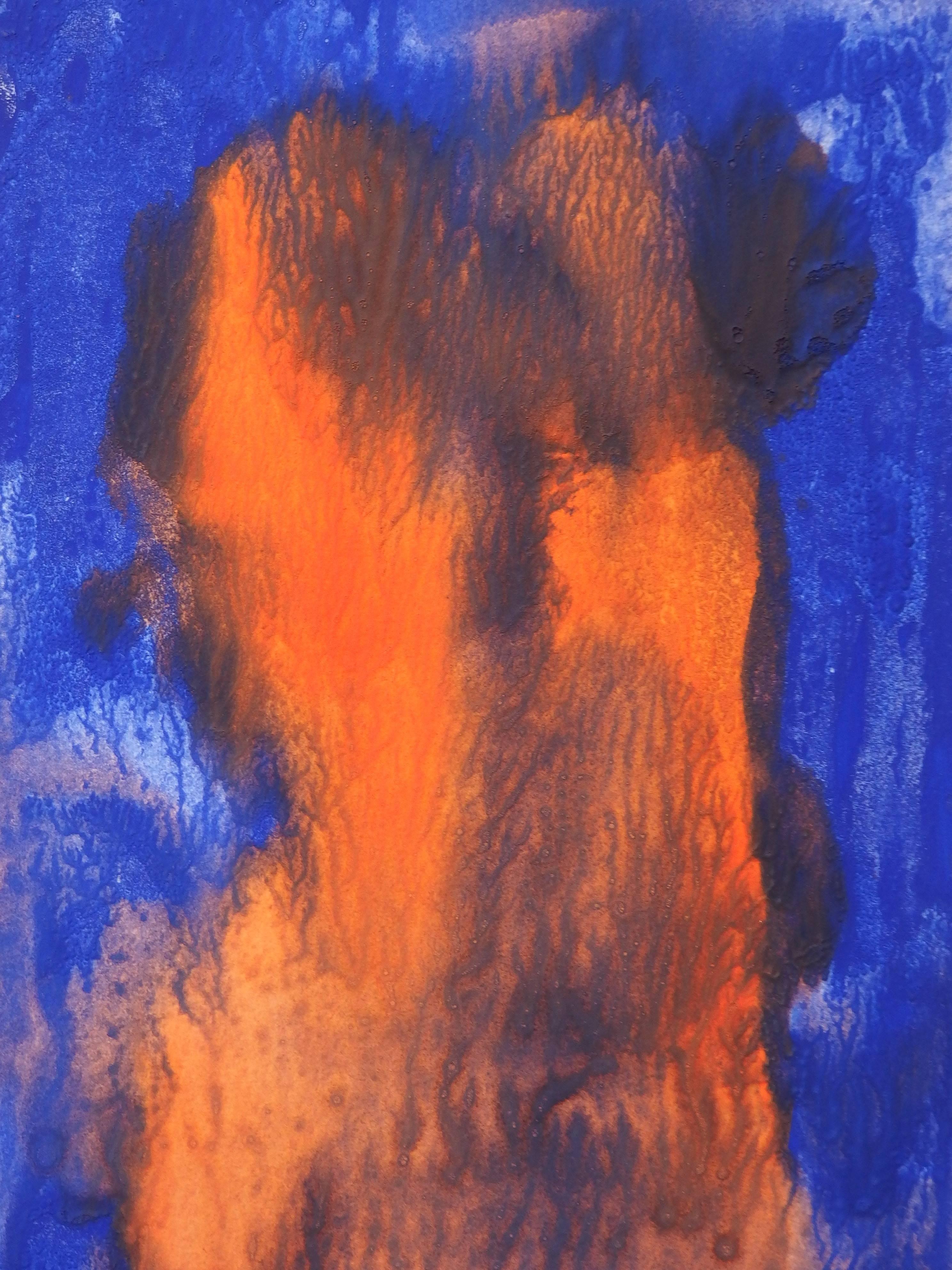 Ultramarine Blue Creature - Original handsigned gouache - Abstract Art by Georges Hugnet