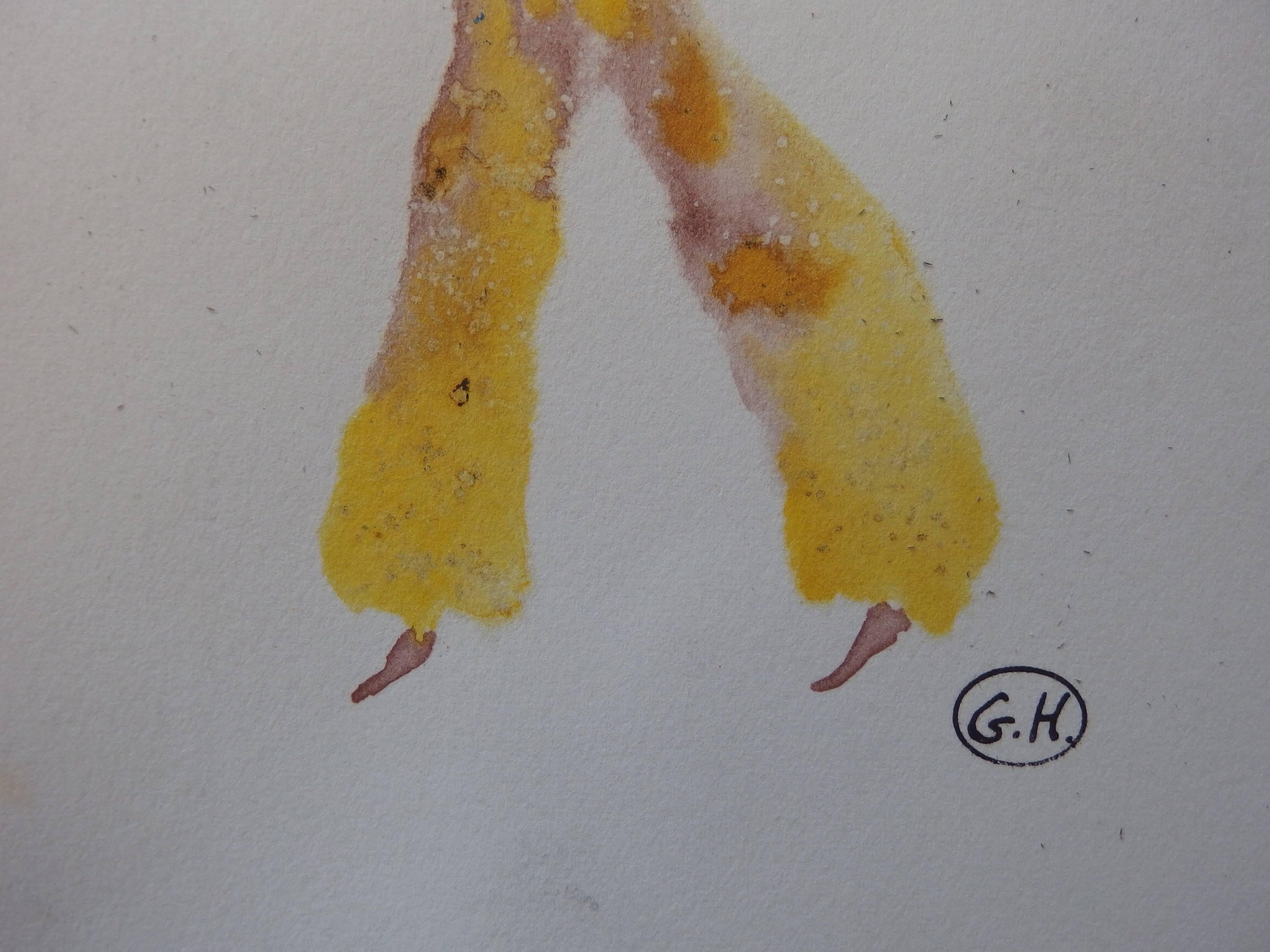 Two-Faced Man - Original handsigned gouache - Art by Georges Hugnet