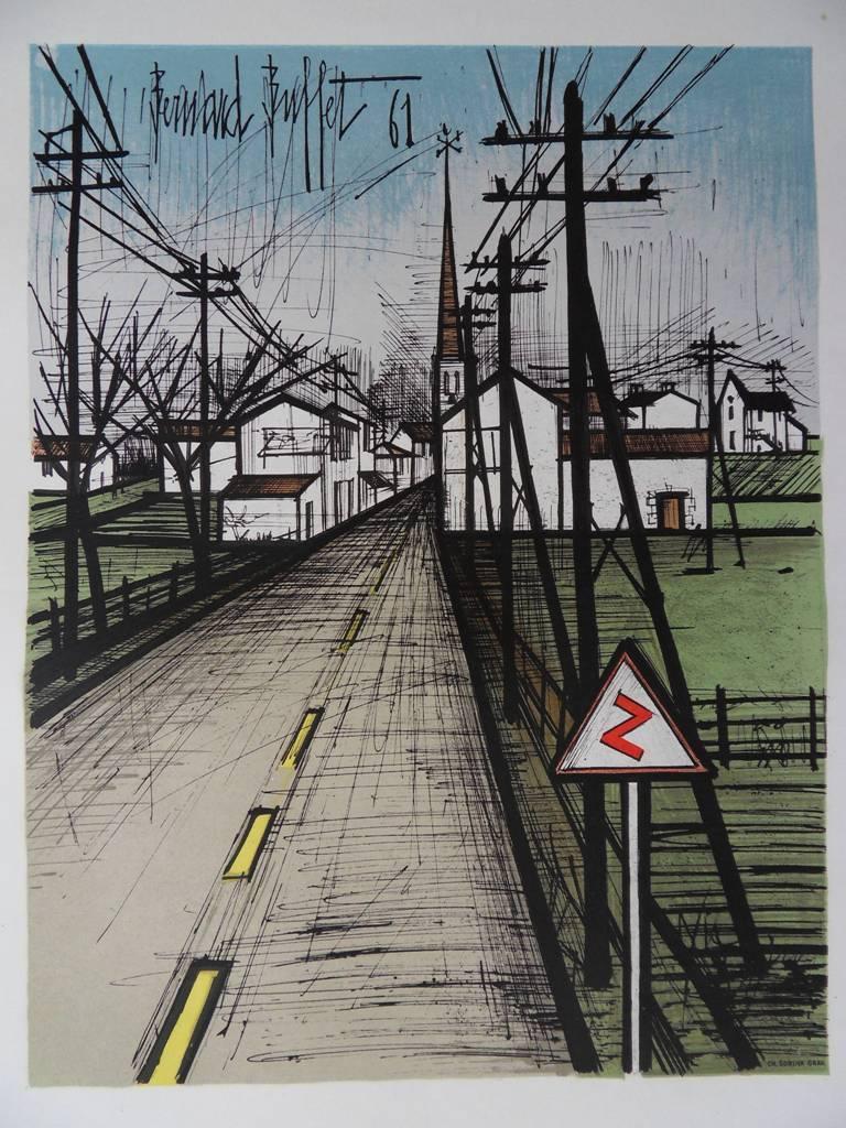 Bernard Buffet Landscape Print - The Road - Original lithograph - 1962