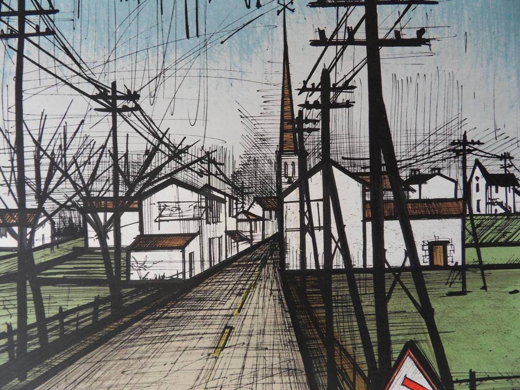 The Road - Original lithograph - 1962 - Gray Landscape Print by Bernard Buffet