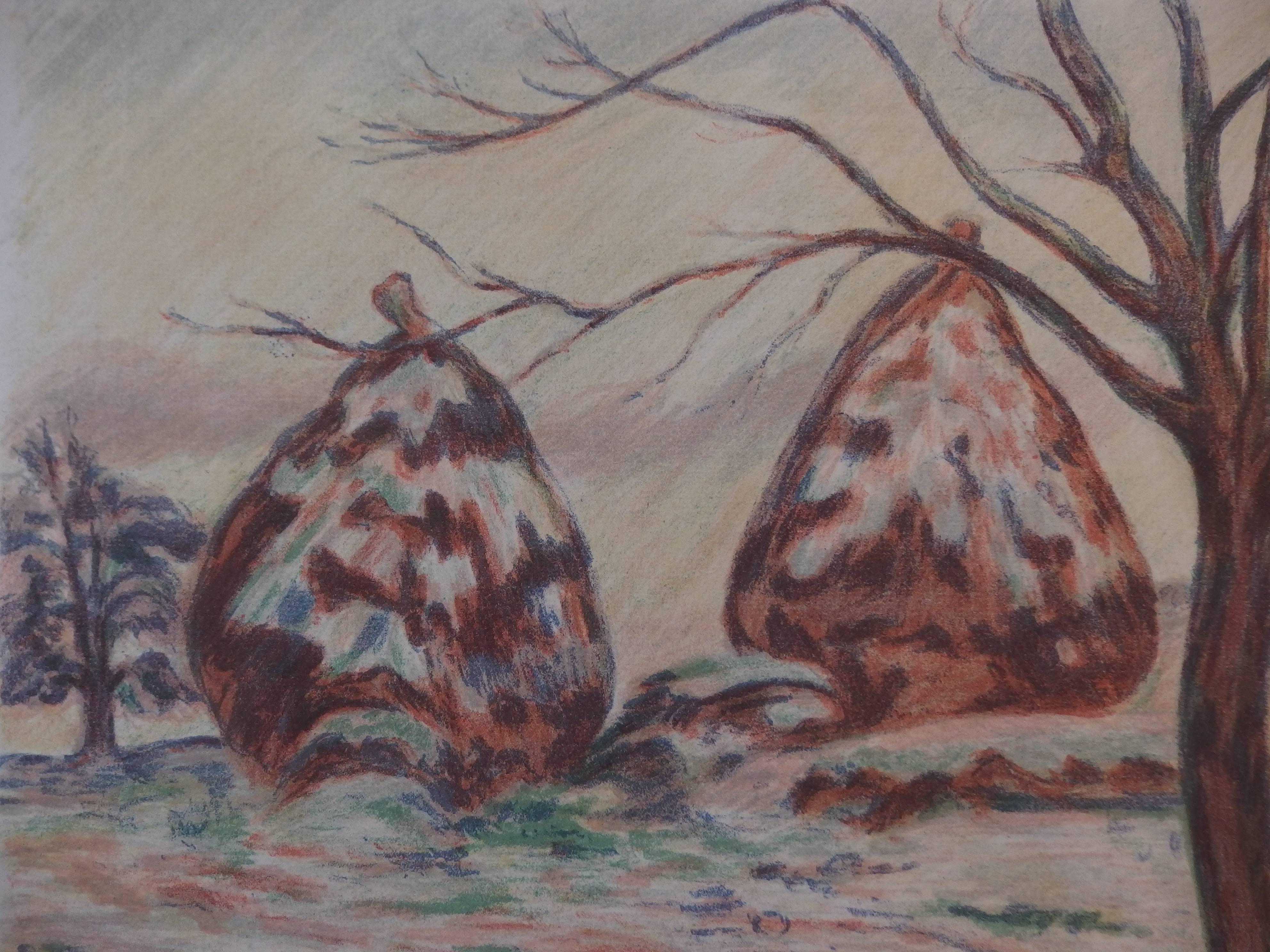 Armand GUILLAUMIN
Haystacks near Palaiseau (Les Meules en hiver à Palaiseau), c. 1898

Original lithograph
Handsigned in ink bottom left
Limited to 100 copies ; this one bears n° 41
On MBM linen vellum 48 x 64 cm (c. 19 x 26