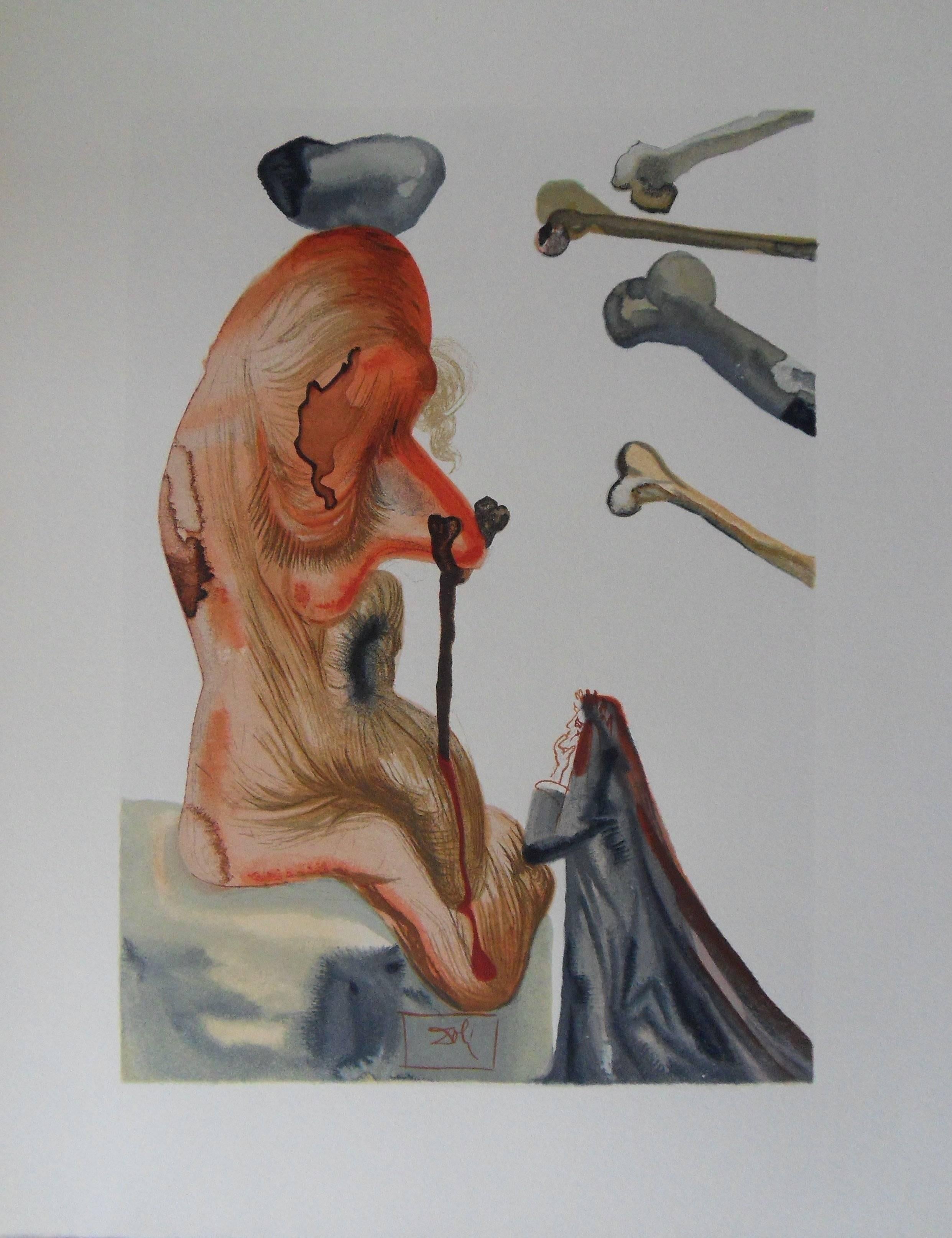 Salvador Dalí Figurative Print - Hell 18 - The Deceivers - woodcut - 1963