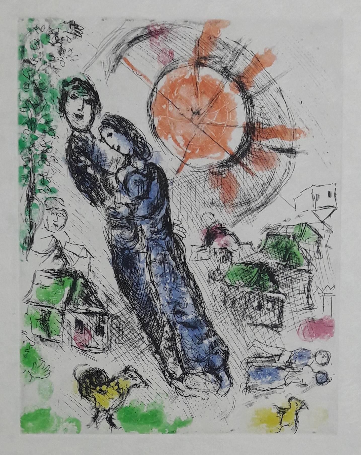 Soleil Aux Amoureux - Original Etching - Unique Trial Proof  - Print by Marc Chagall
