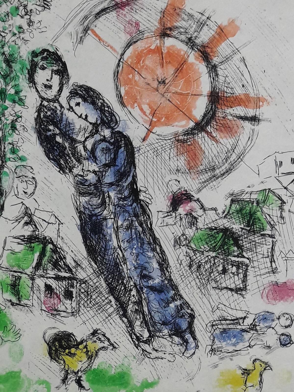 Soleil Aux Amoureux - Original Etching - Unique Trial Proof  - Modern Print by Marc Chagall