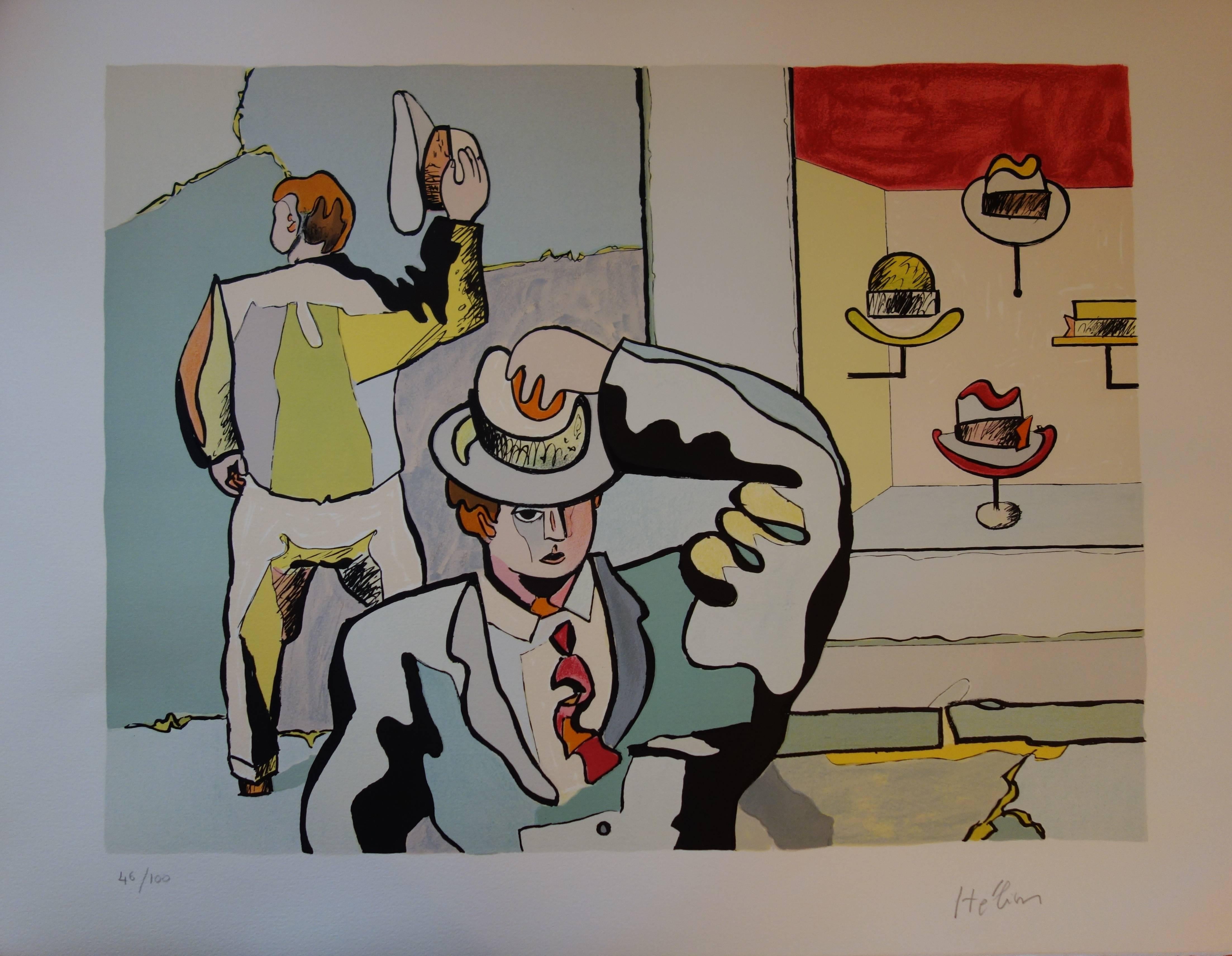 Jean Helion Figurative Print - In the Hats Shop - Original handsigned lithograph - 100 copies