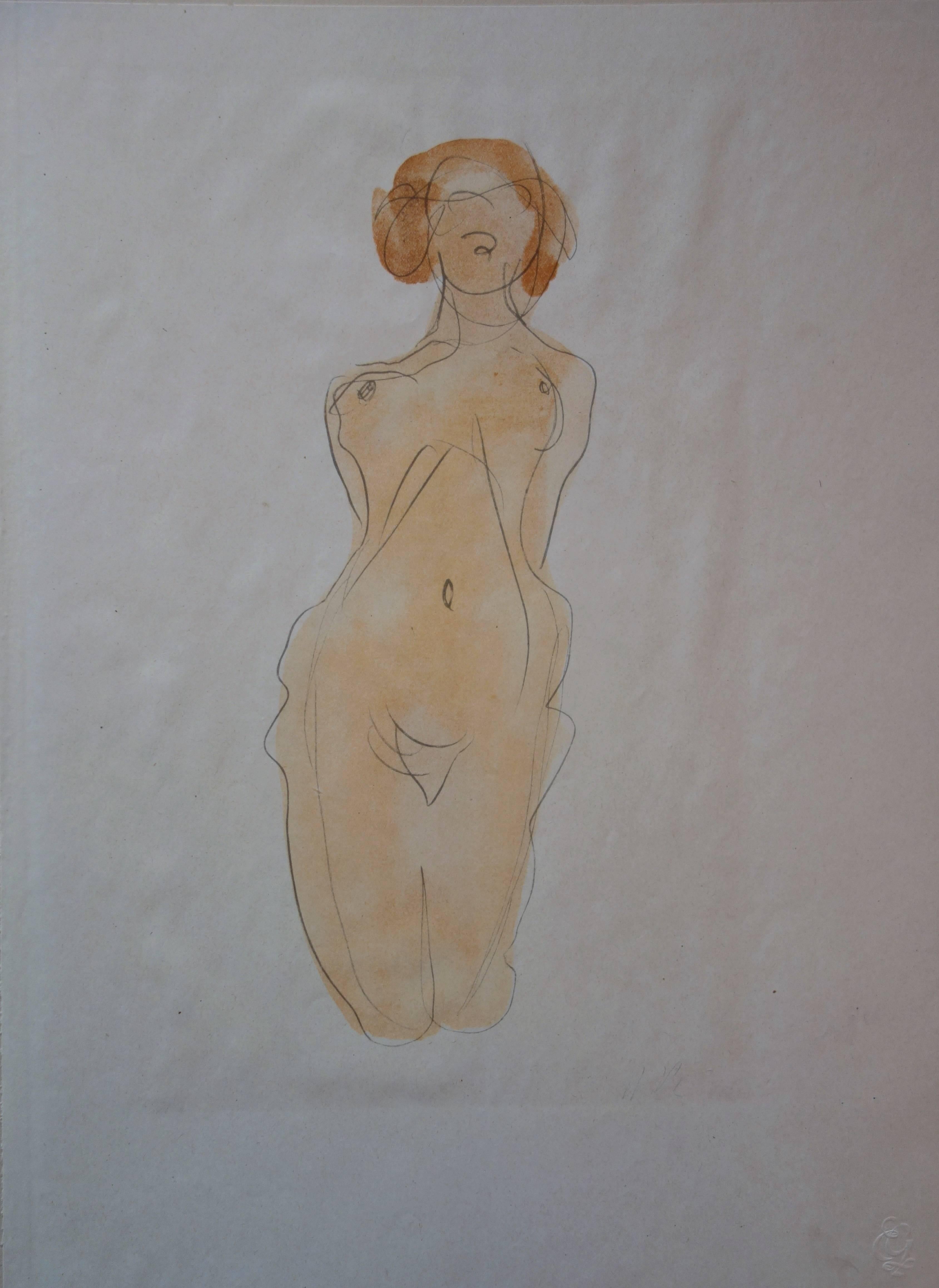 Auguste Rodin Nude Print - Young nude (1920) - stencil, plate signed