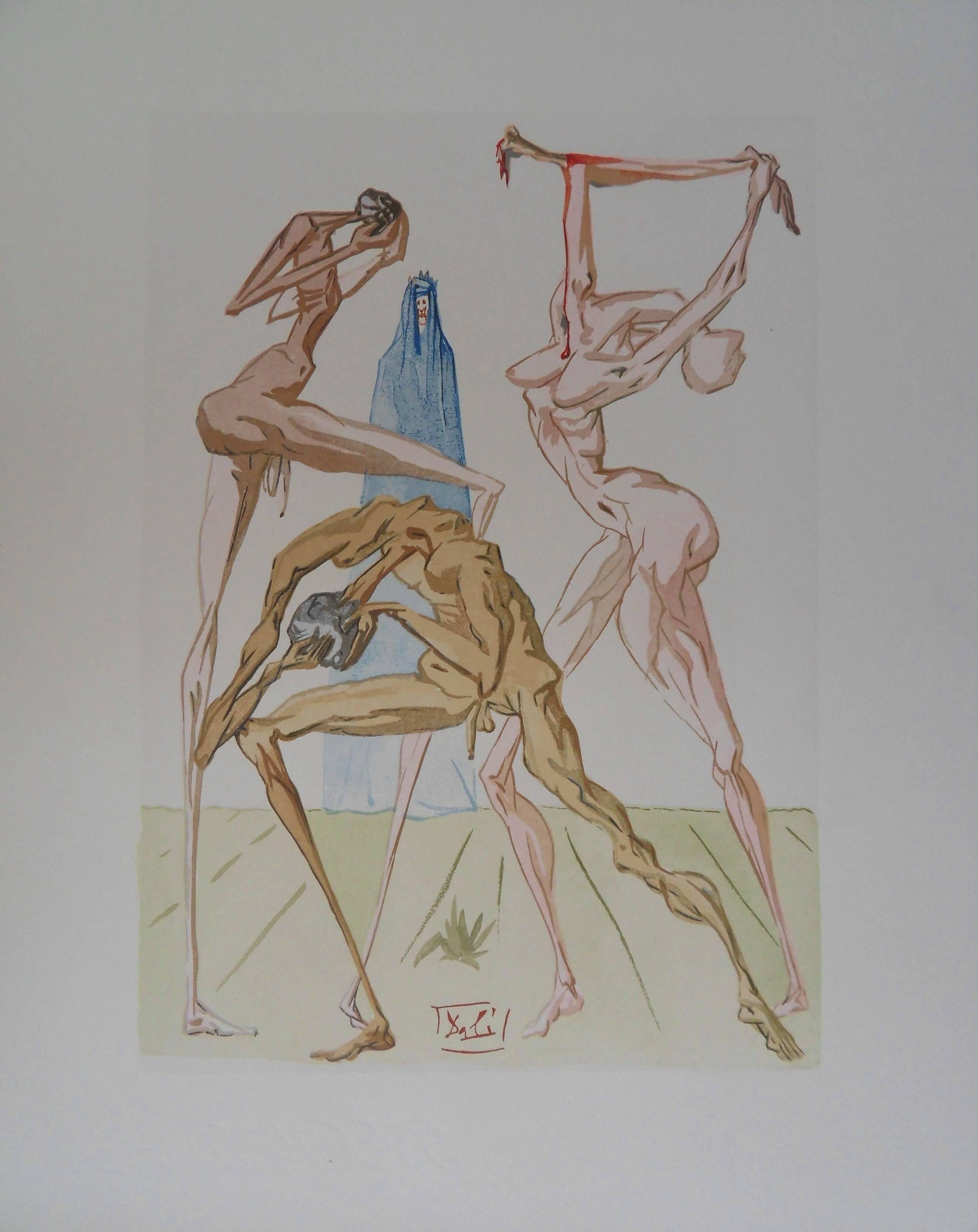 Salvador Dalí Figurative Print - Hell 19 - The Simonists - Original signed woodcut - 1963