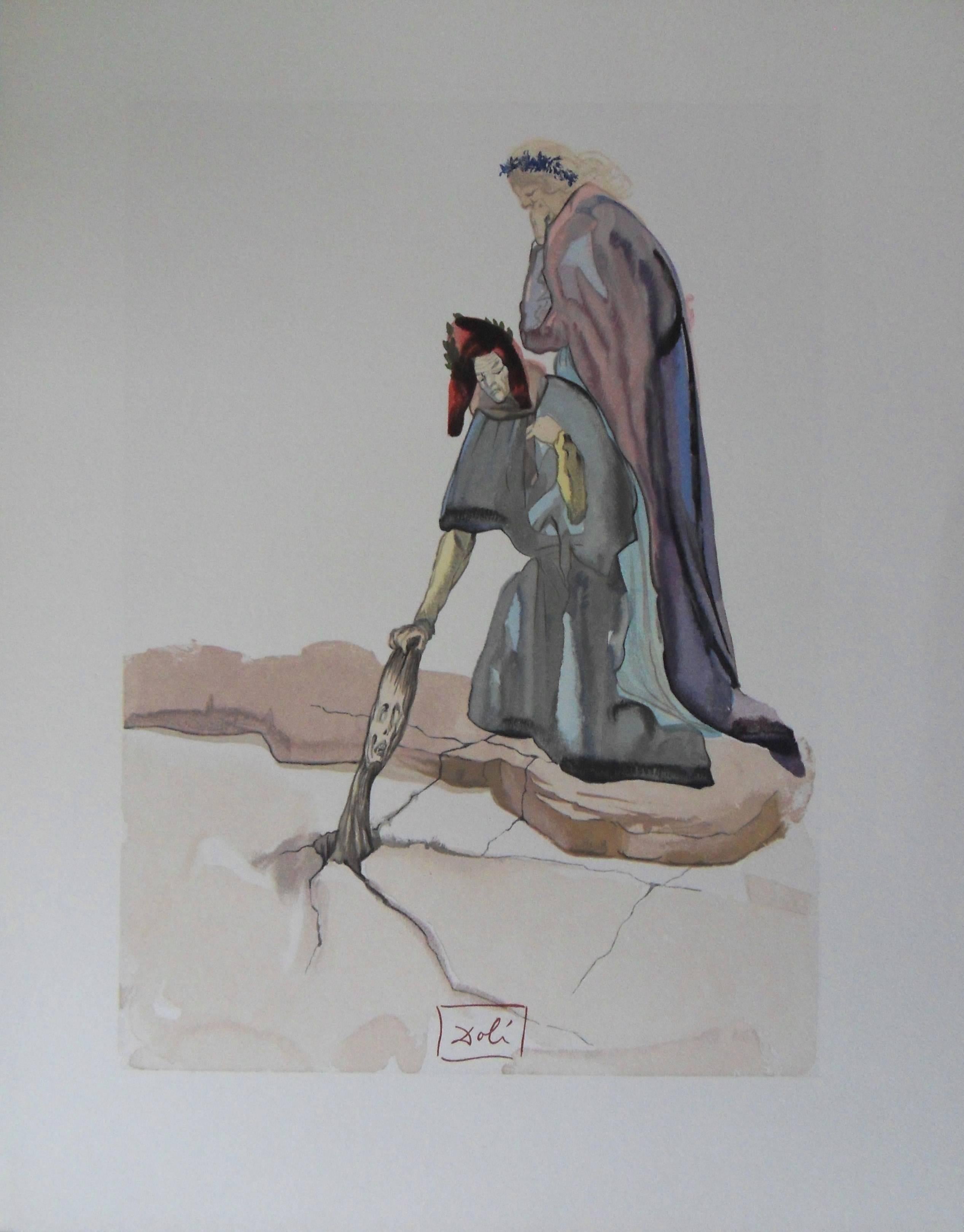 Salvador Dalí Figurative Print - Hell 32 - The Betrayers of their Country - Original signed woodcut - 1963