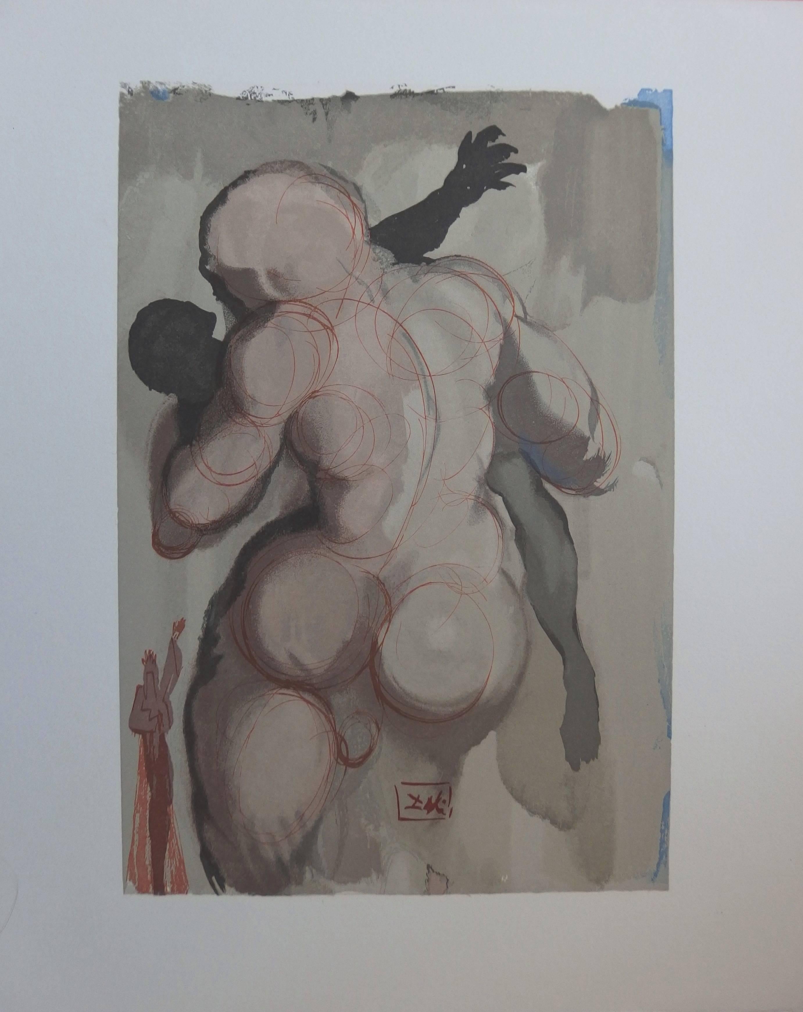 Salvador Dalí Figurative Print - Purgatory 6 - The Dead by Violence - Original signed woodcut - 1963