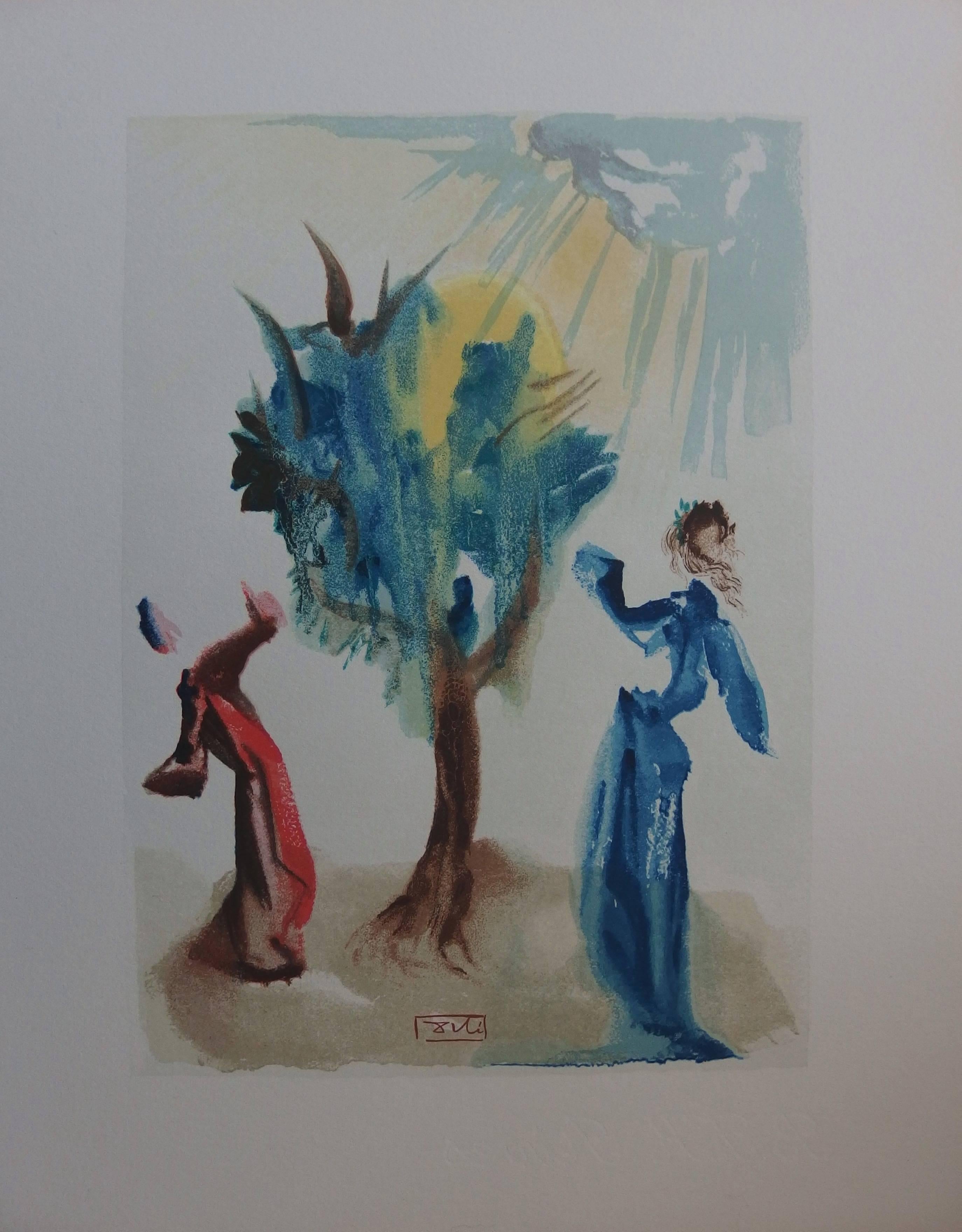 Salvador Dalí Figurative Print - Purgatory 24 - The Tree of Punishment - woodcut - 1963