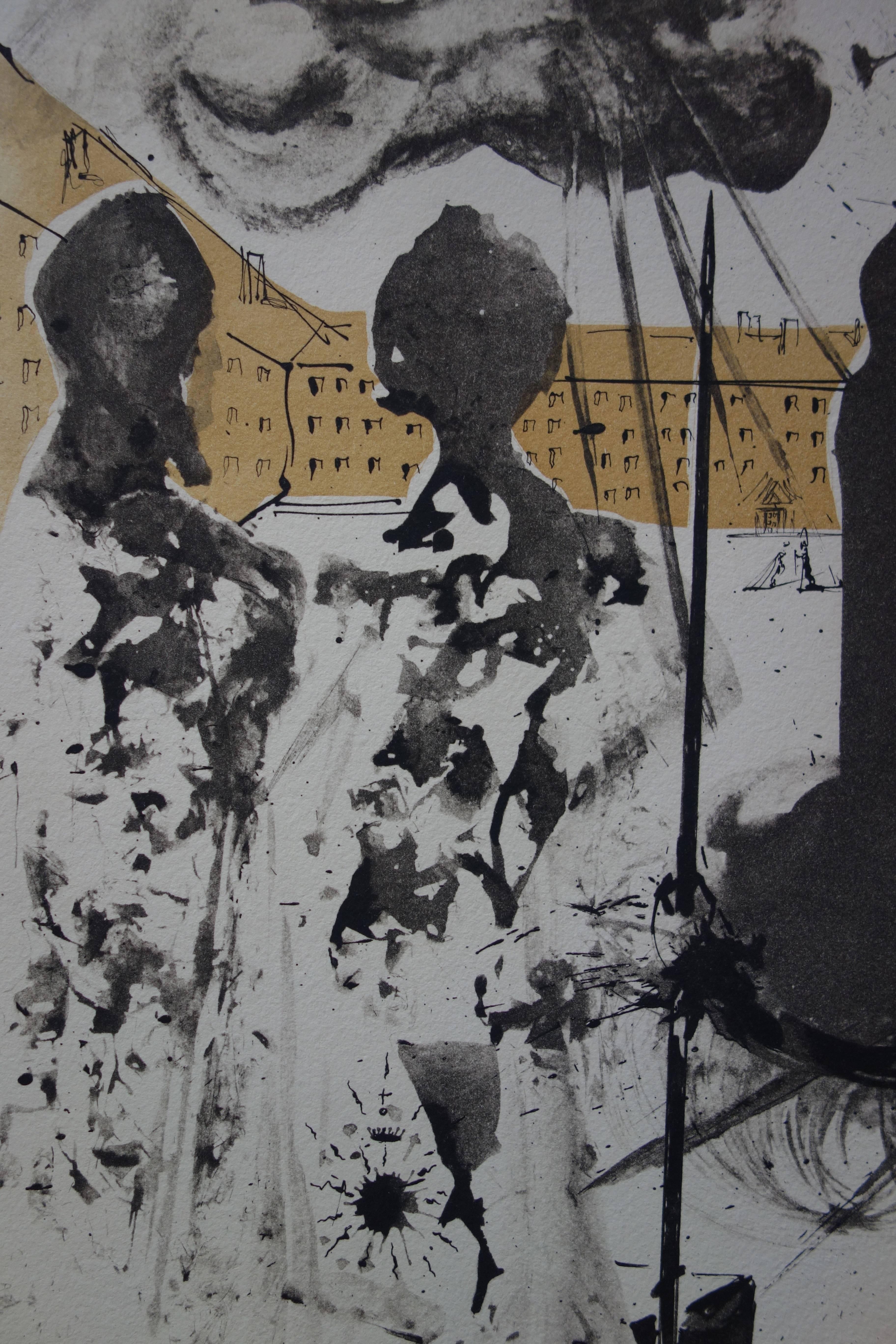 Le Portique - Original etching, Handsigned (1973) - Gray Figurative Print by Salvador Dalí