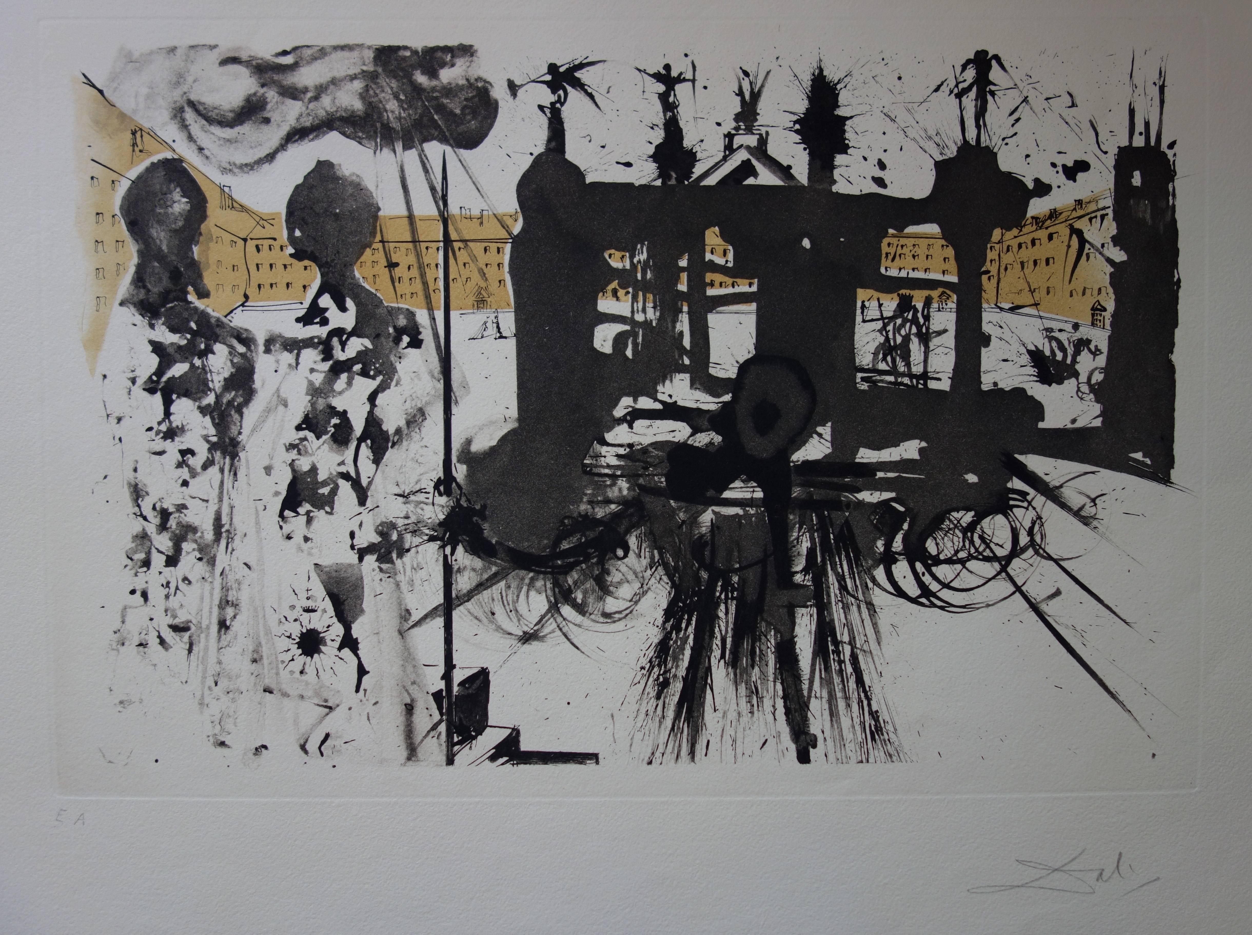Le Portique - Original etching, Handsigned (1973) - Surrealist Print by Salvador Dalí