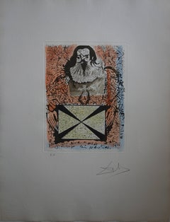 Portrait aux signatures-Original etching, stencil and aquatint, Handsigned, 1973