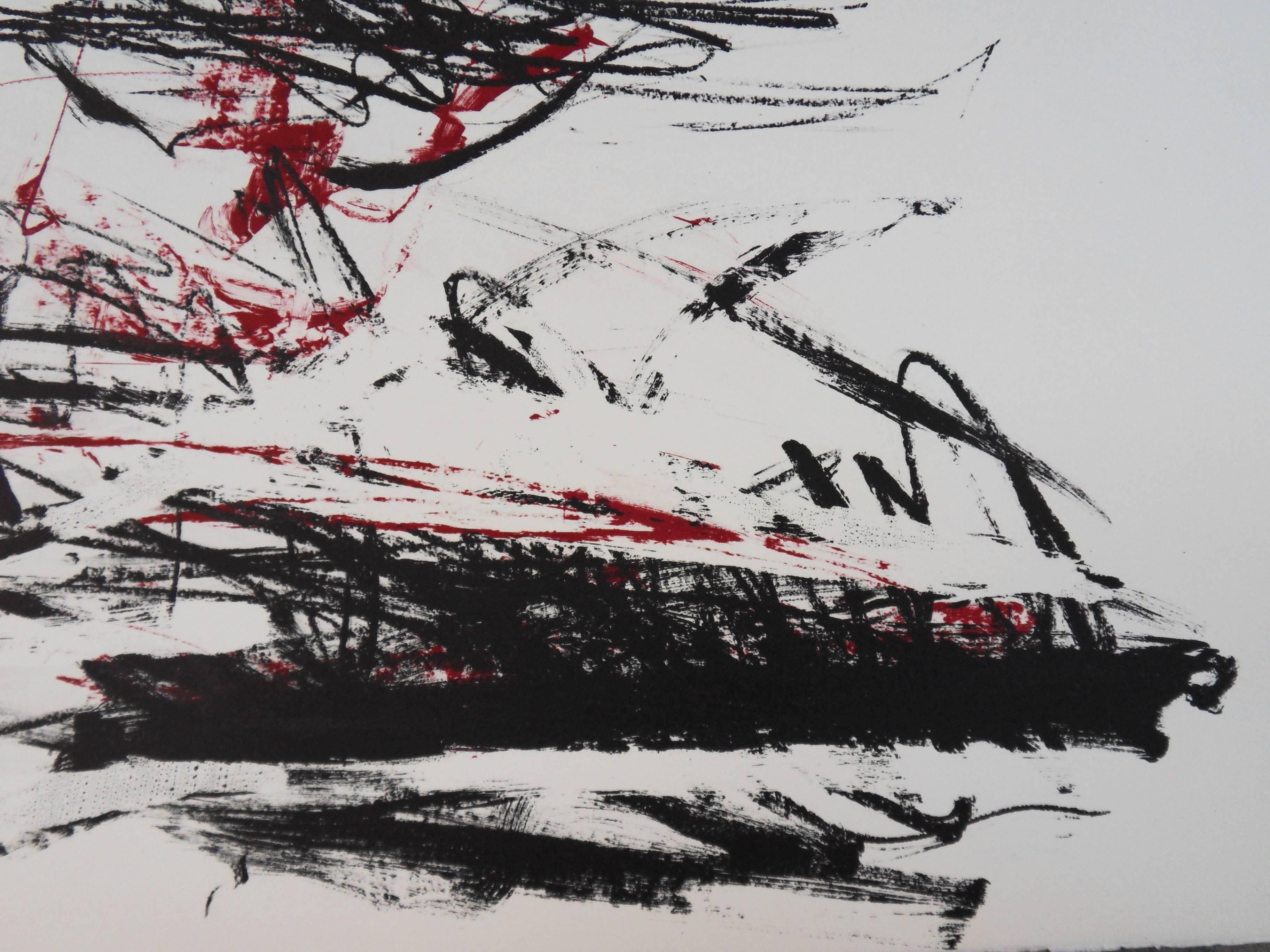 Trees in Red - Original handsigned lithograph - 125 copies - Abstract Print by Joan Mitchell