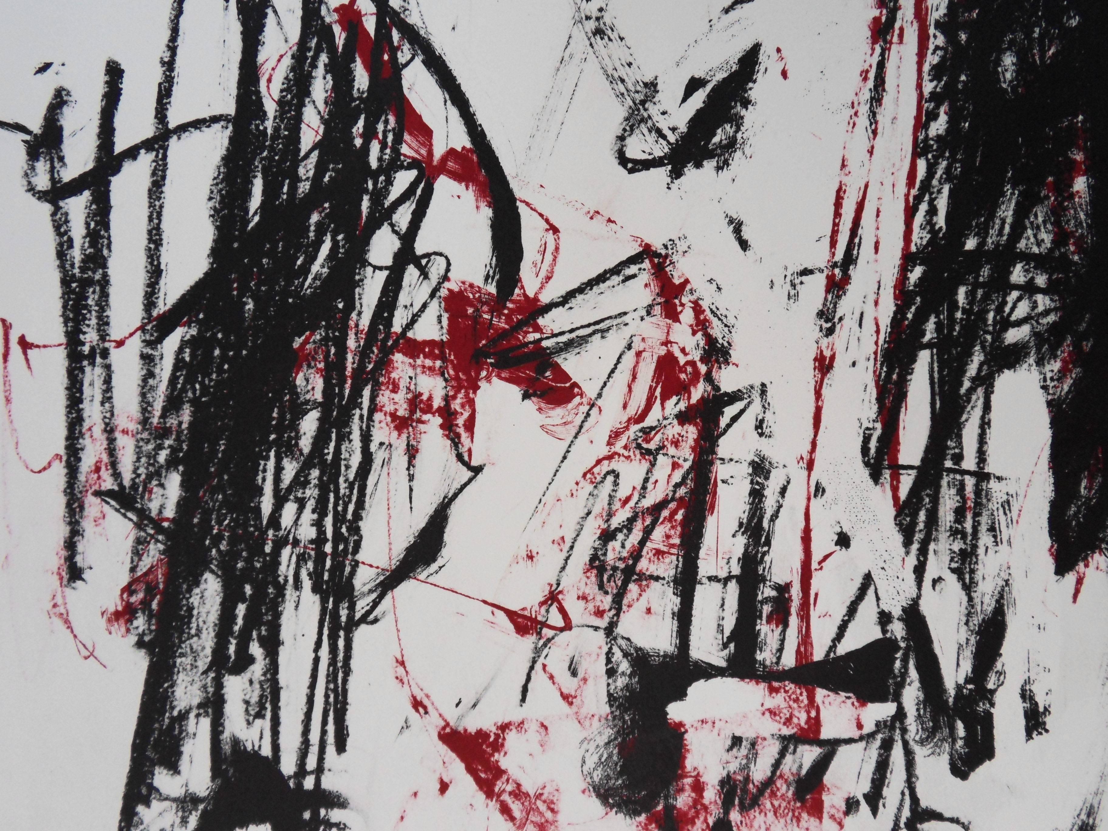 Trees in Red - Original handsigned lithograph - 125 copies - Gray Abstract Print by Joan Mitchell