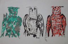 Three Owls - lithograph - 1970