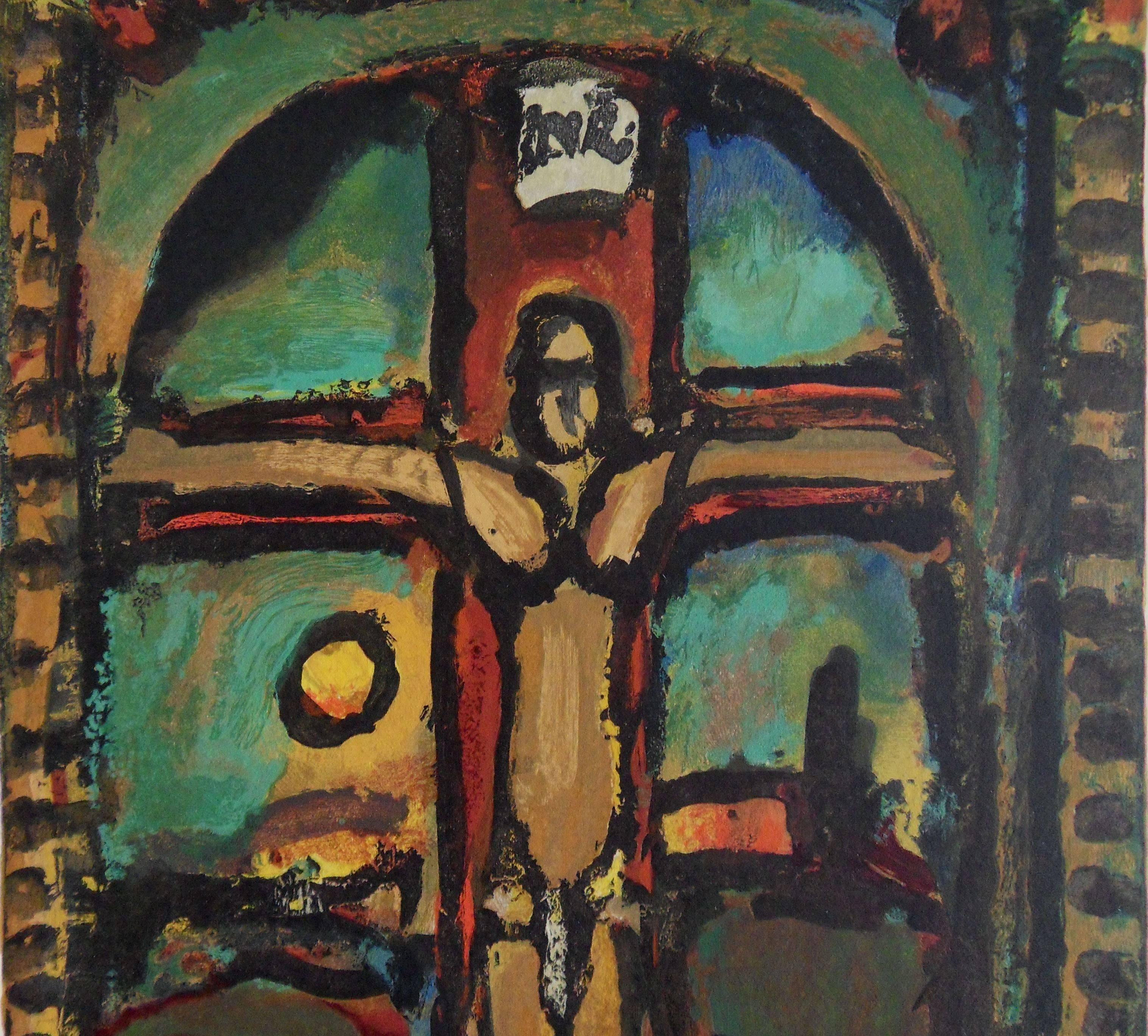 Crucifixion - woodcut - Black Figurative Print by Georges Rouault