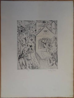 Young girls at the market - Etching, Handsigned