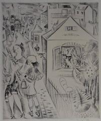 Young girls at the market - Etching, Handsigned