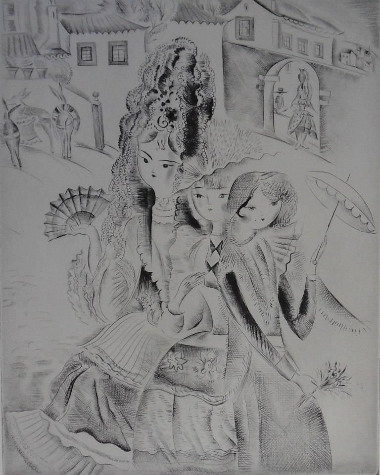 Chicas elegantes - Grabado, Firmado a mano - Print de Mily Possoz