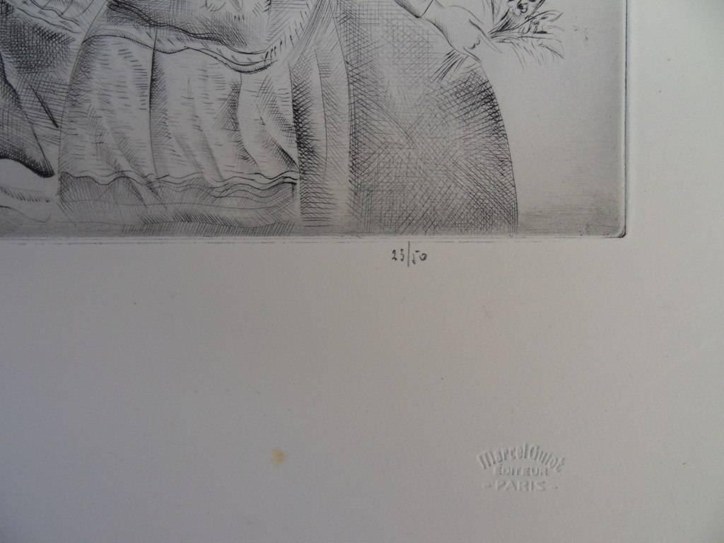 Chicas elegantes - Grabado, Firmado a mano en venta 1